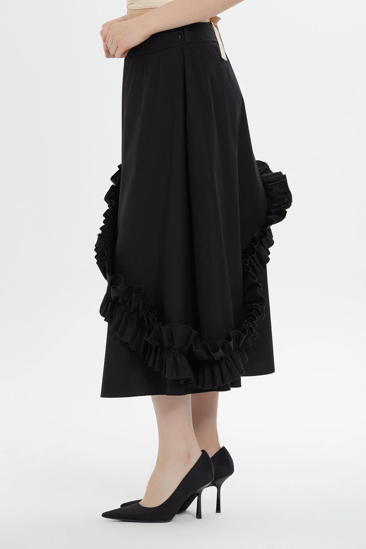 Black Asymmetric Midi Skirt - Image 3