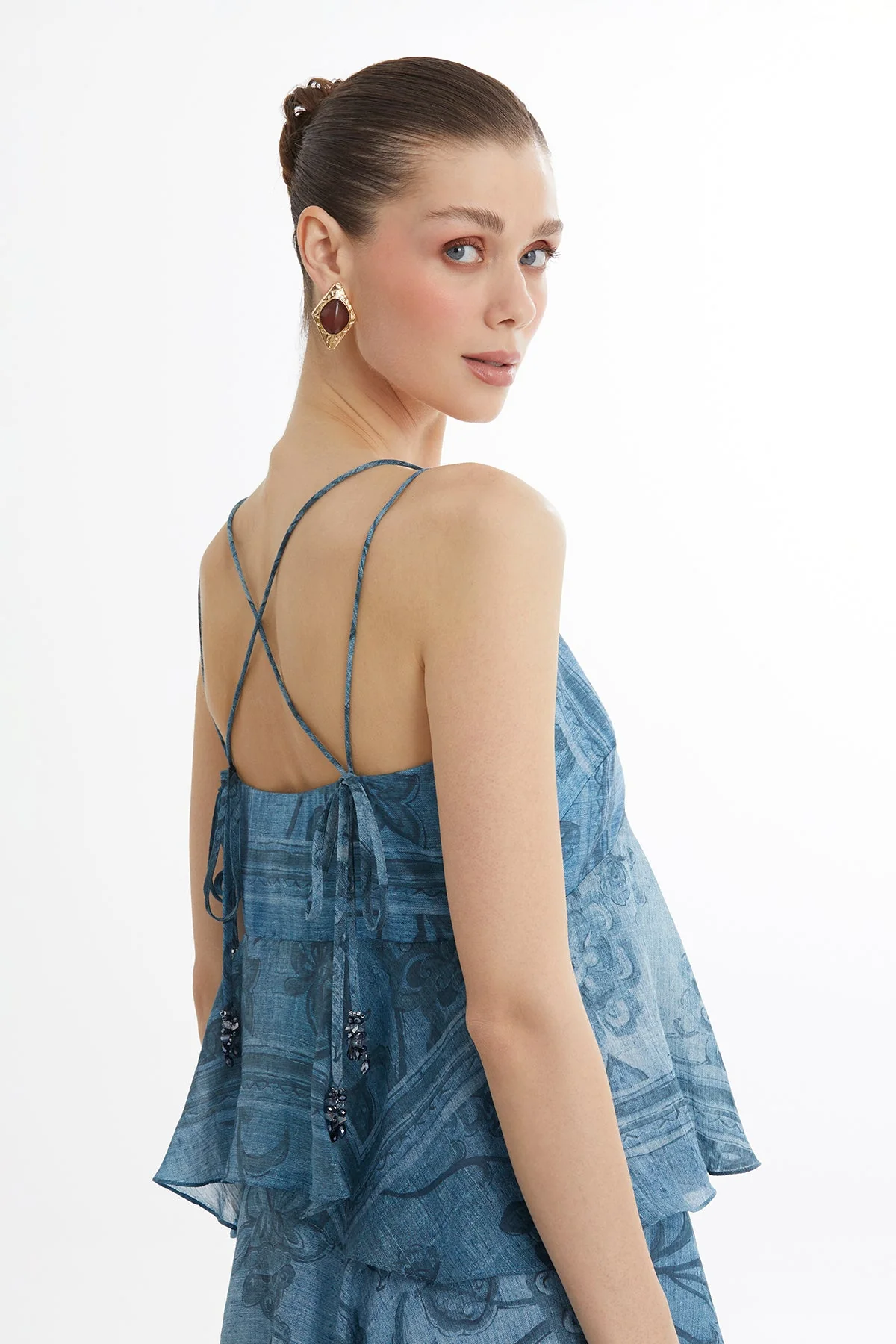 Back-Strap Tiered Midi Dress