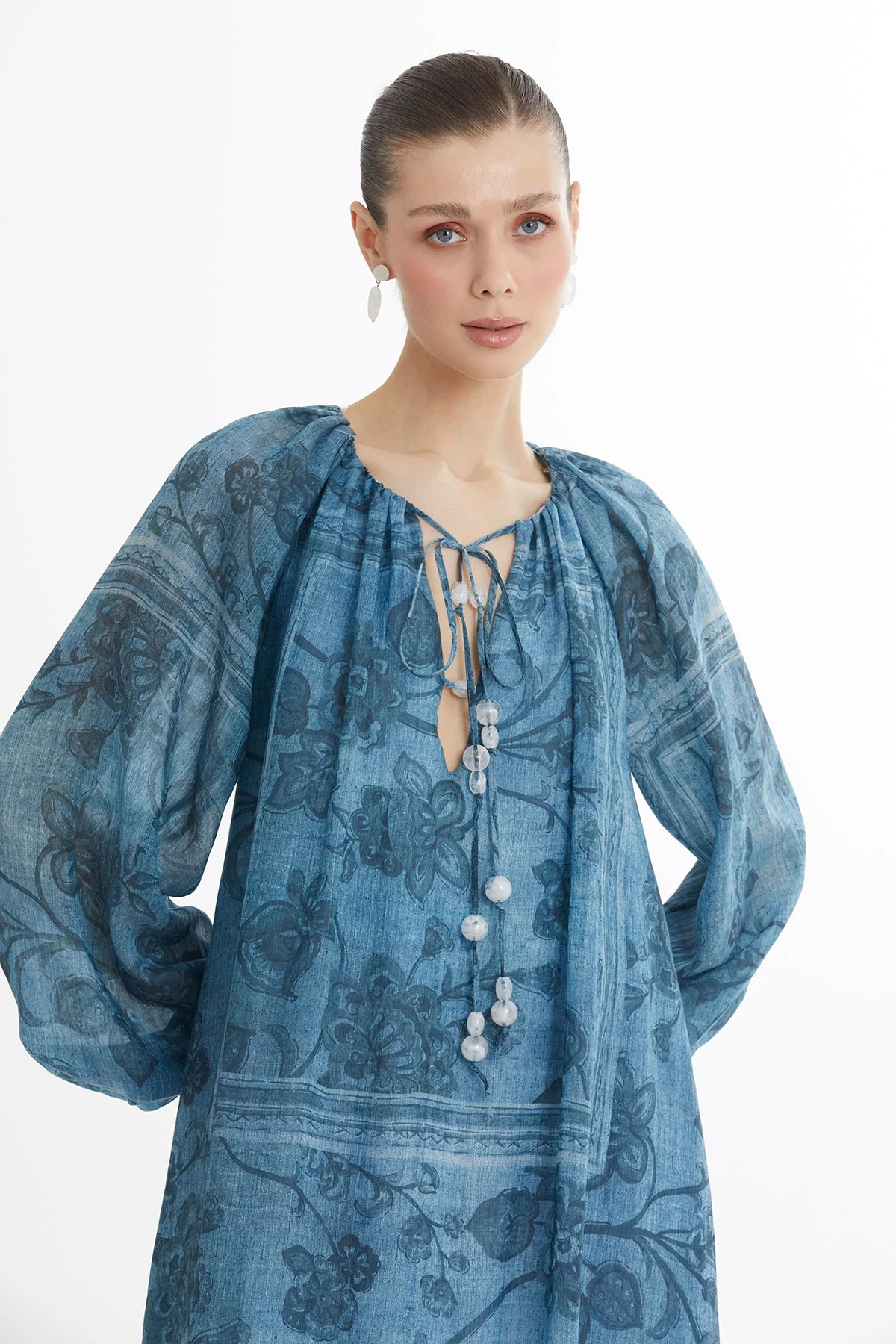 Beaded Puff Sleeve Printed Maxi Dress - Image 2