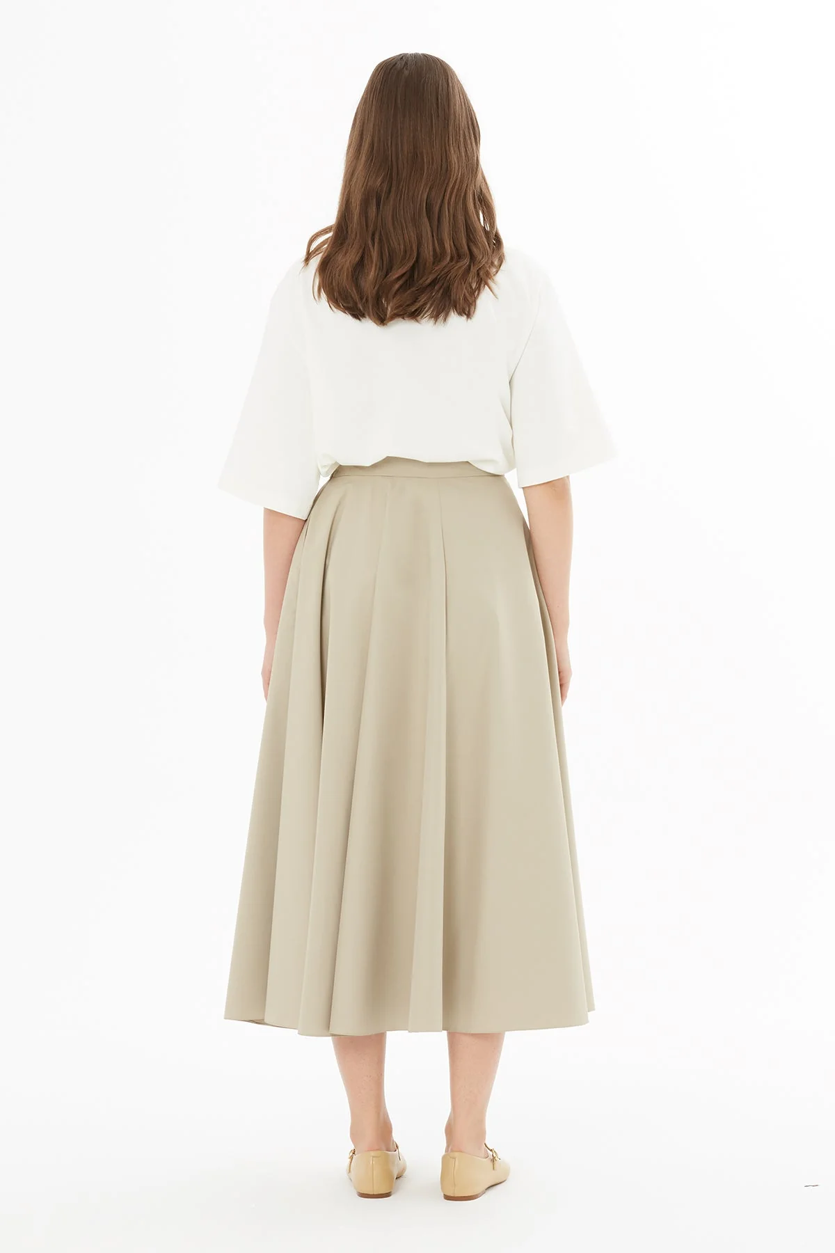 Beige Asymmetrical Gathered Midi Skirt - Image 4