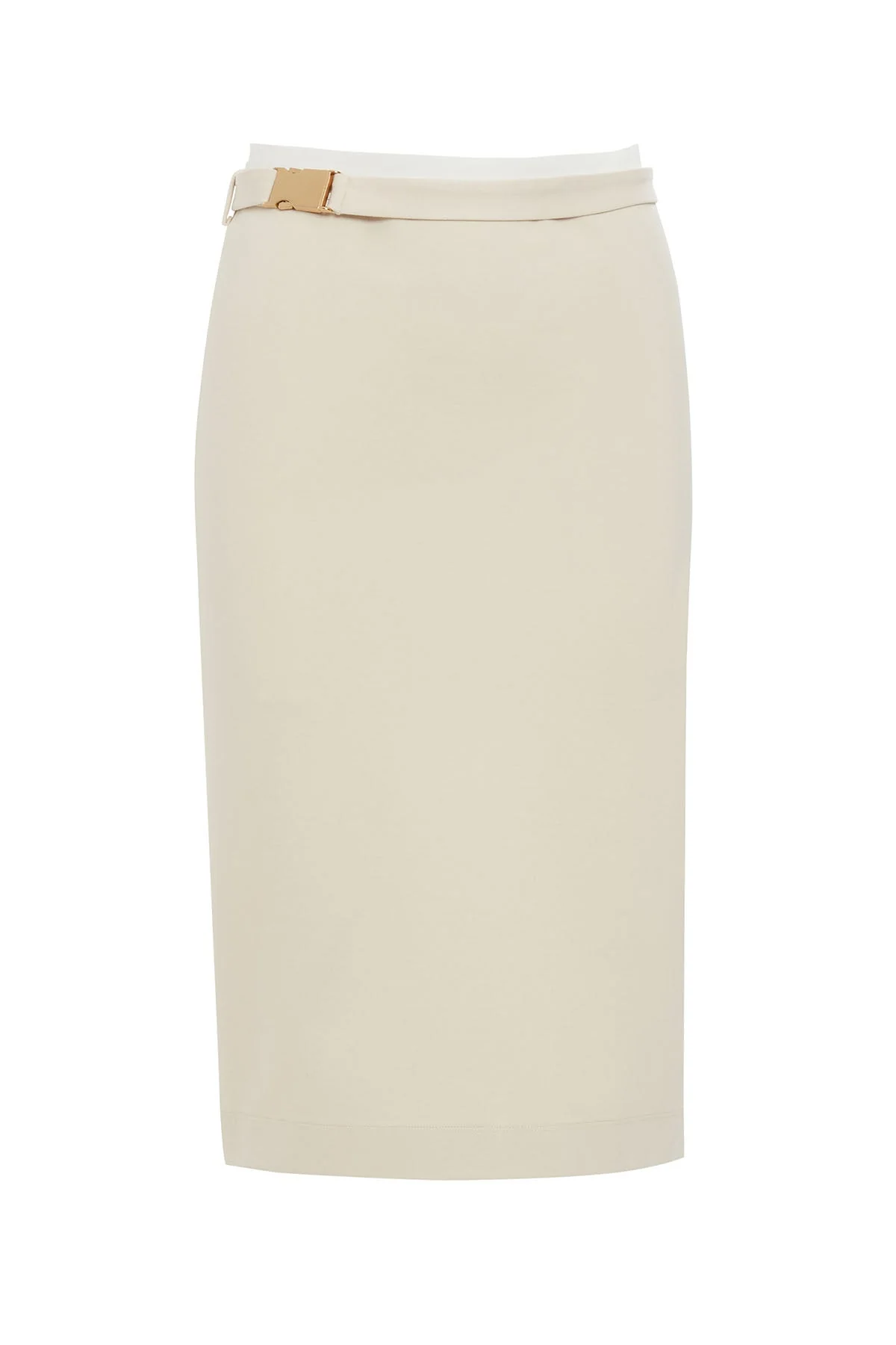 Beige Belted Midi Pencil Skirt