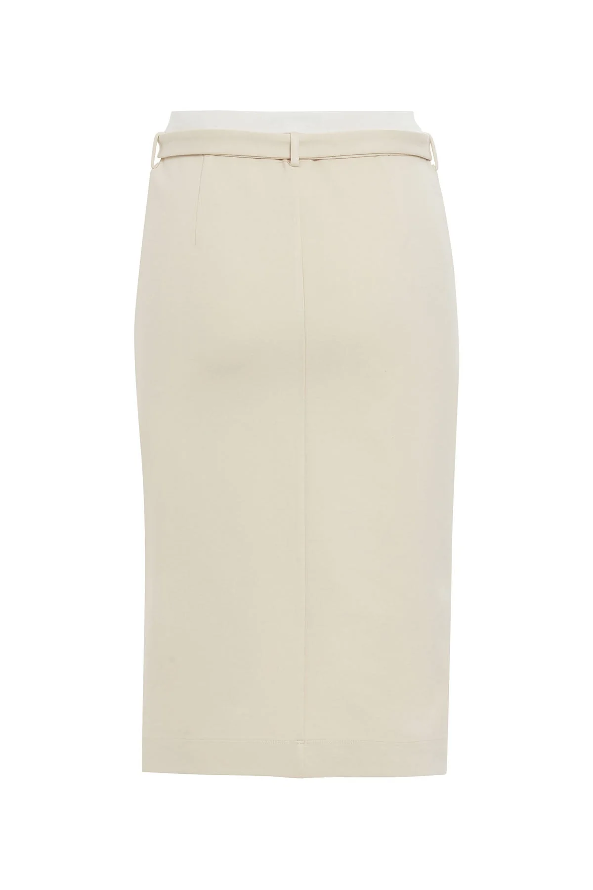 Beige Belted Midi Pencil Skirt - Image 4