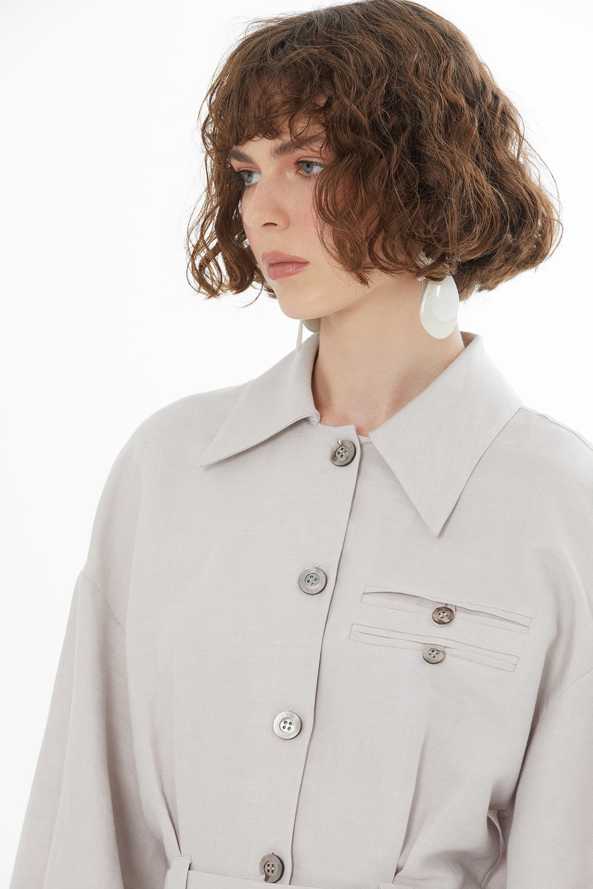 Beige Belted Shirt Mini Dress - Image 3