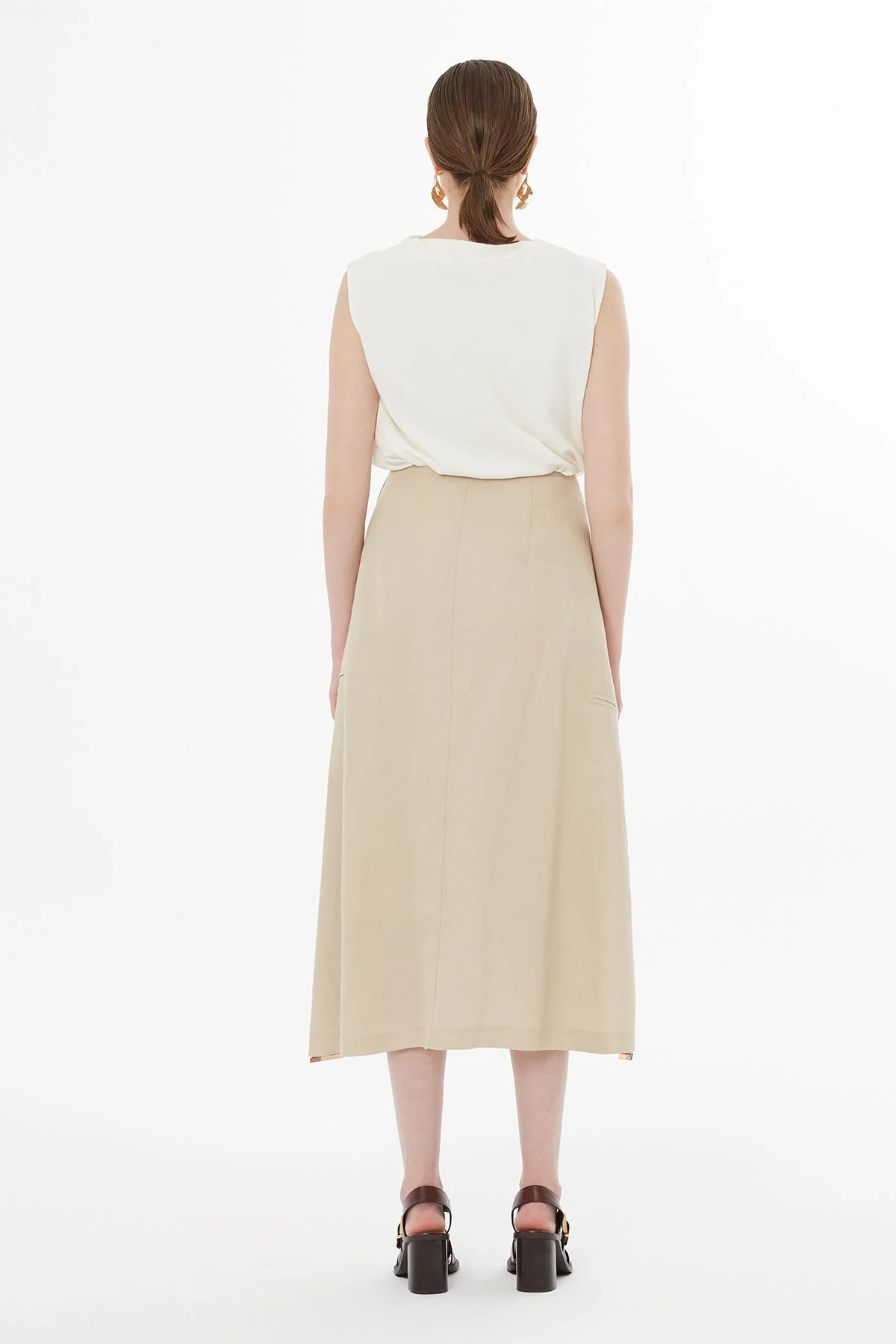 Beige Button-Closure Maxi Skirt - Image 5