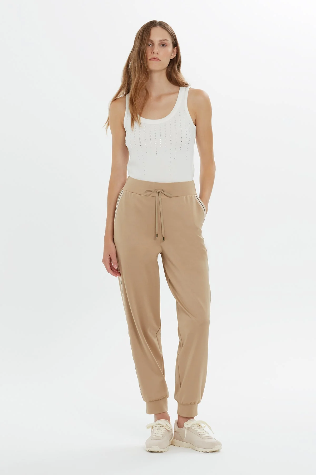 Beige Carrot Fit Drawstring Sweatpants
