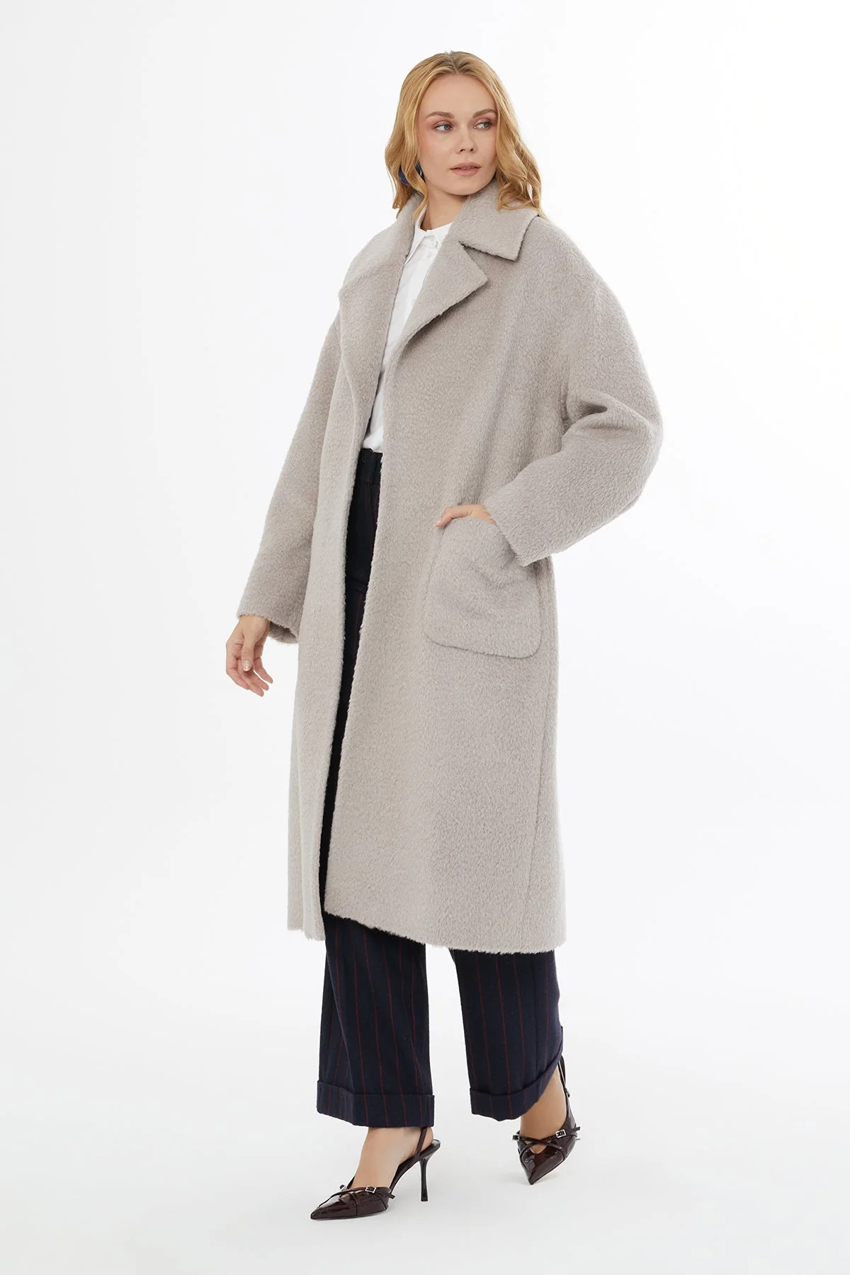 Beige Coat with Belt Closure - Image 3