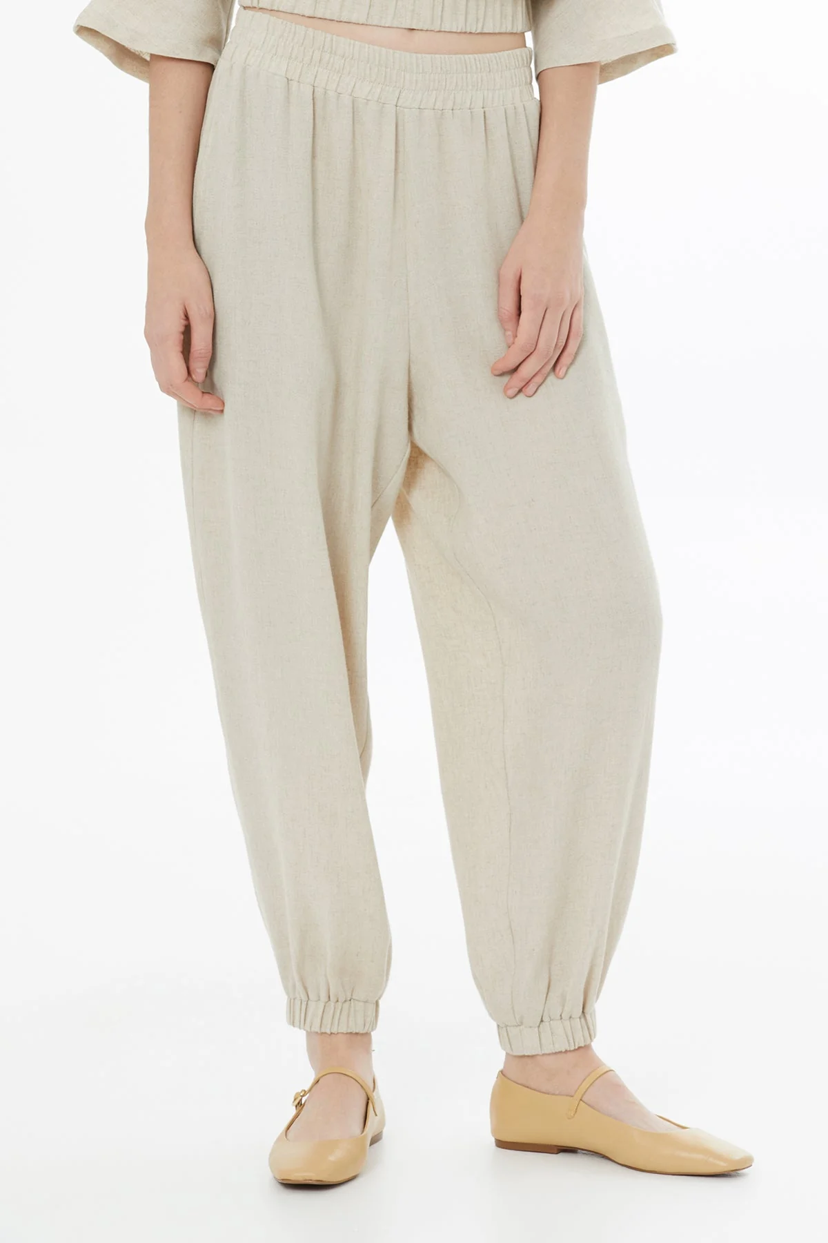 Beige Elasticated Waist Harem Trousers - Image 2