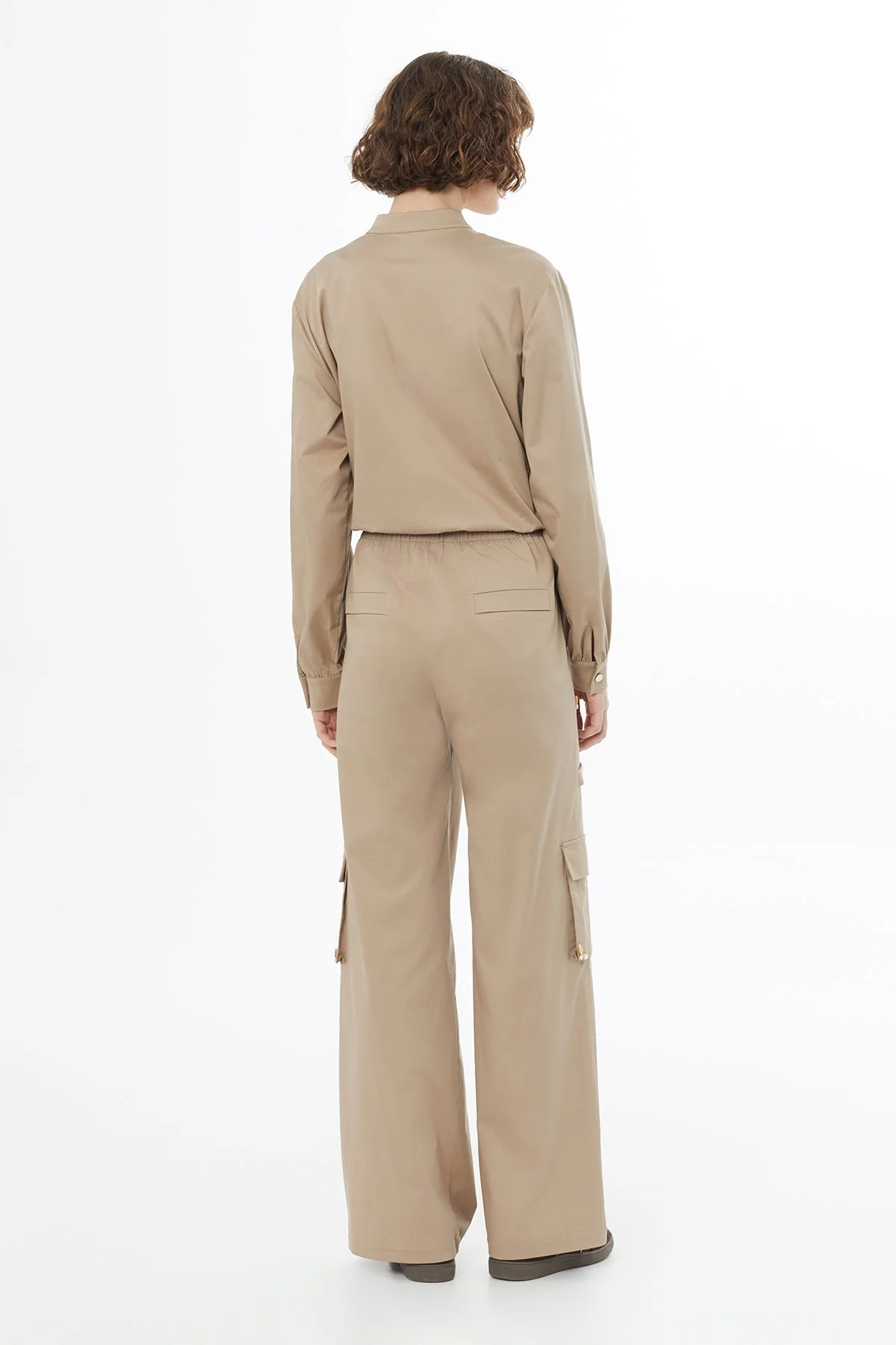 Beige Elasticated Waist Pocketed Pants - Image 4