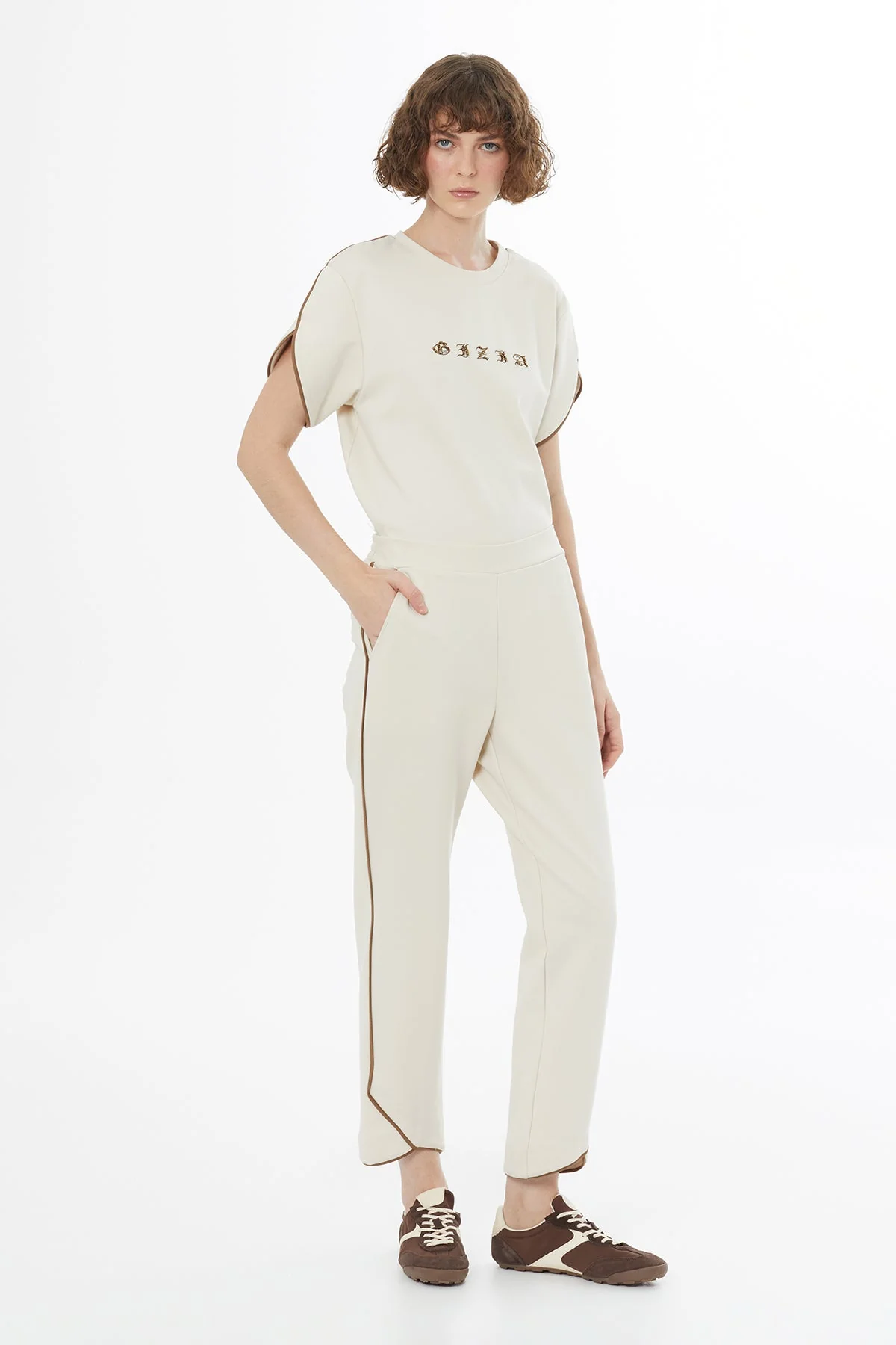 Beige Elasticated Waist Sweatpants - Image 2