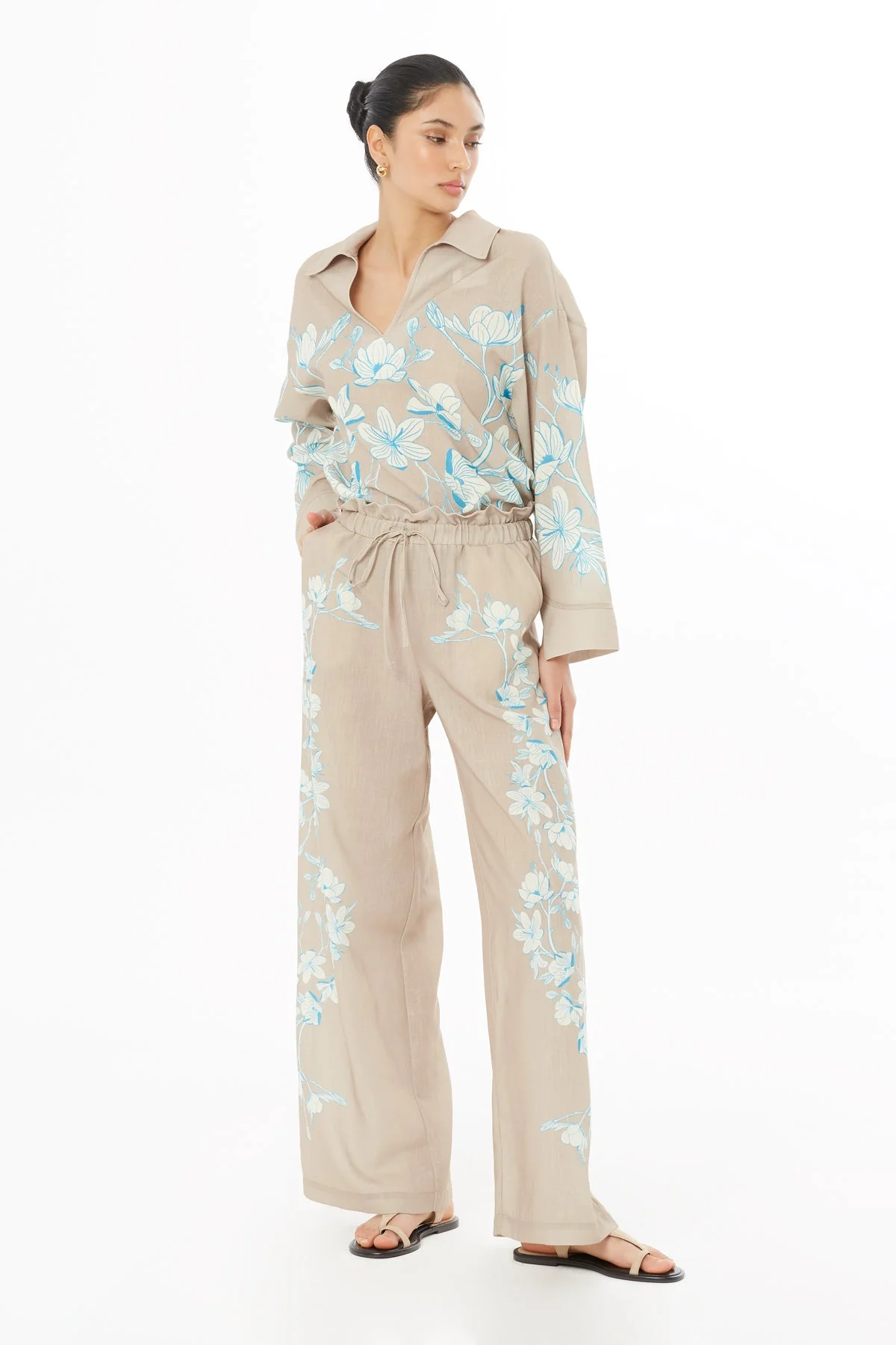 Beige Floral-Patterned Trousers - Image 3