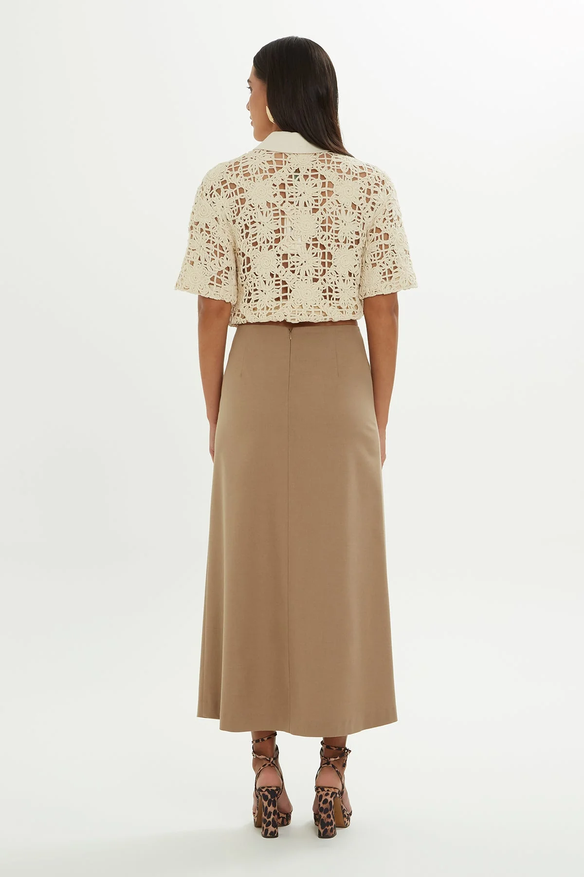 Beige High-Waist Midi Skirt - Image 4