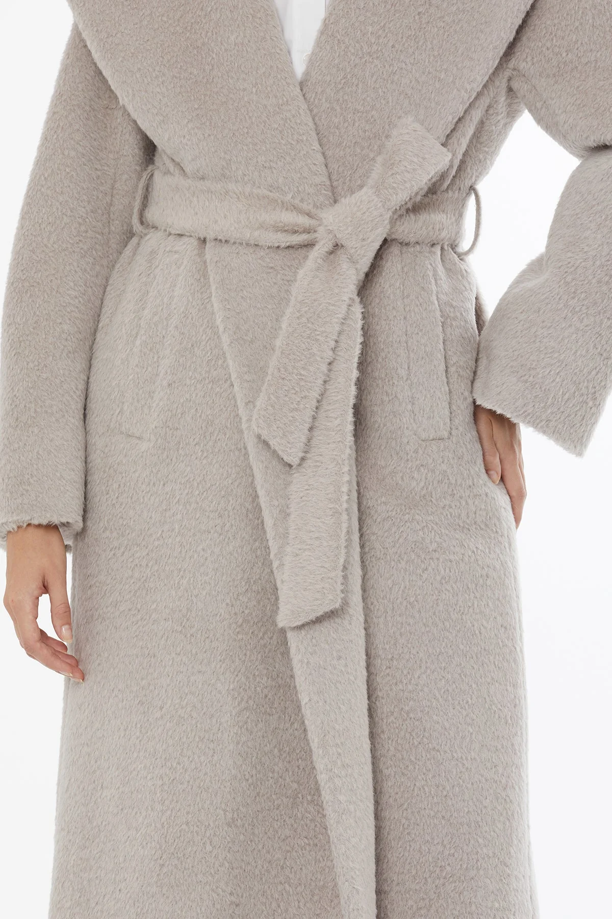 Beige Hooded Coat with Belt Closure - Image 2