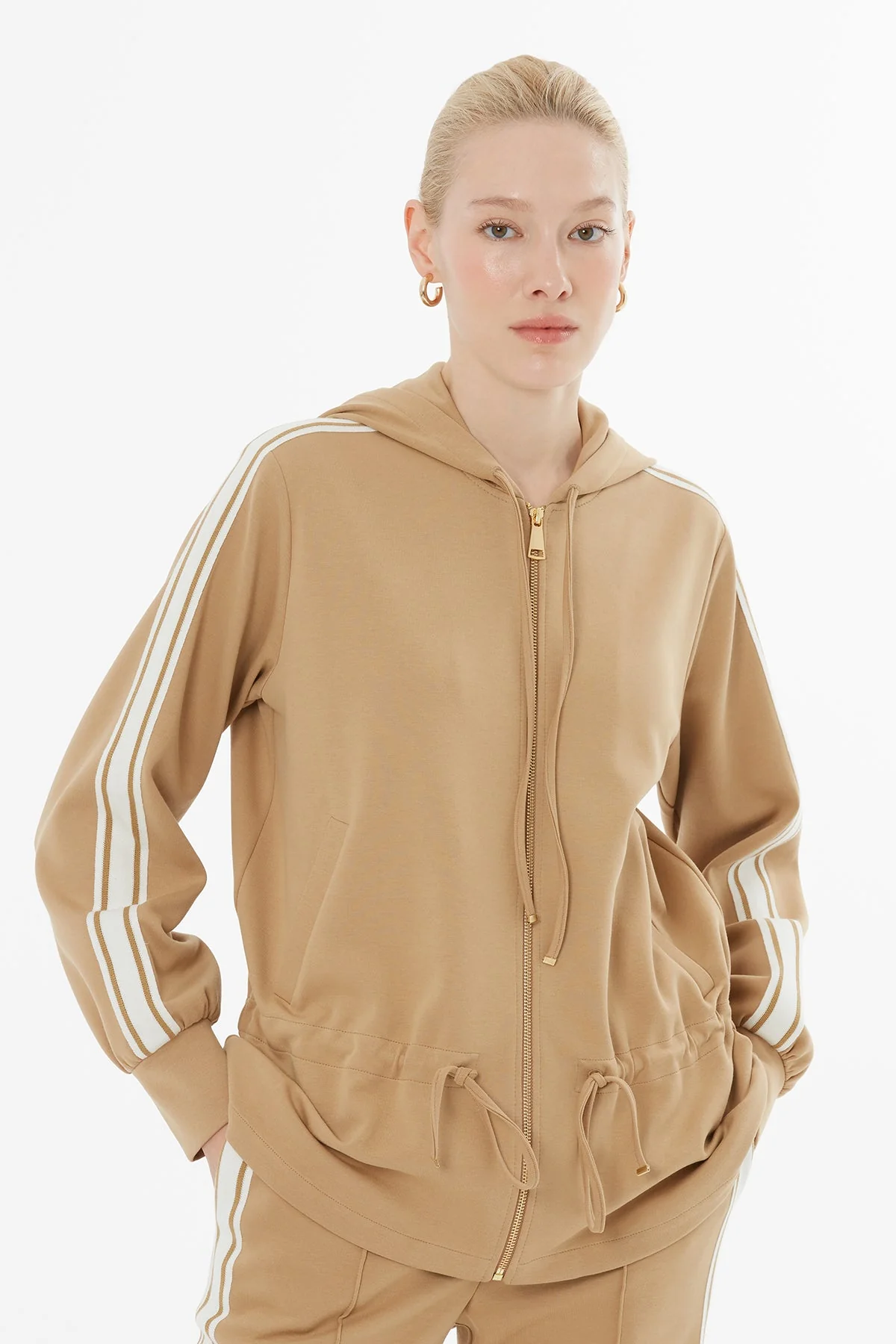Beige Hooded Tracksuit Set - Image 4