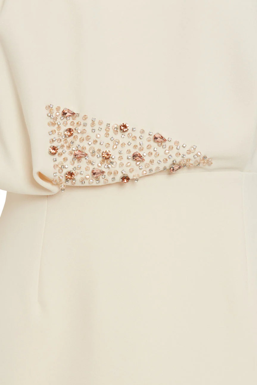beige Long Dress with Balloon Sleeves - Image 2