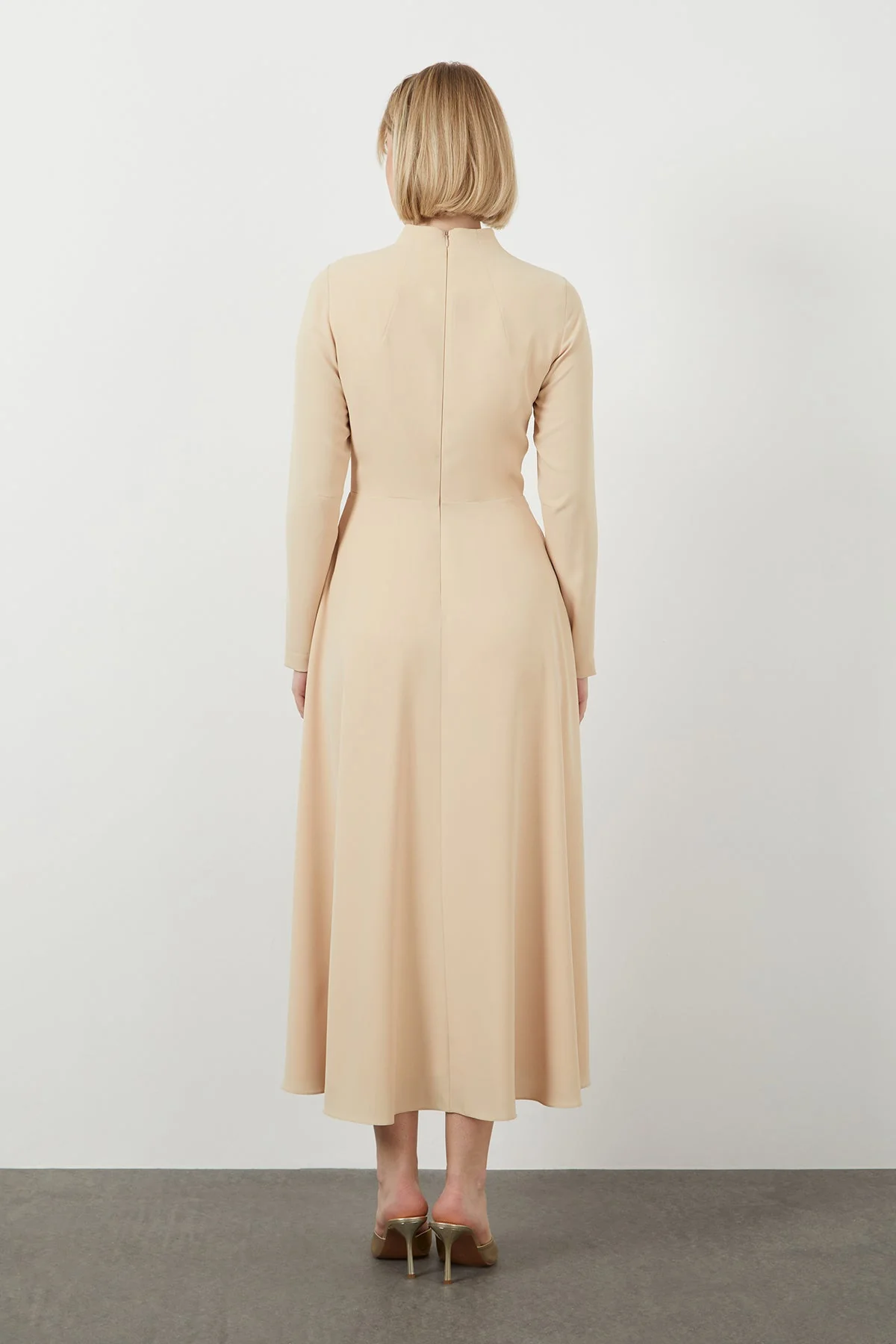 Beige Midi Mock Neck Dress - Image 4