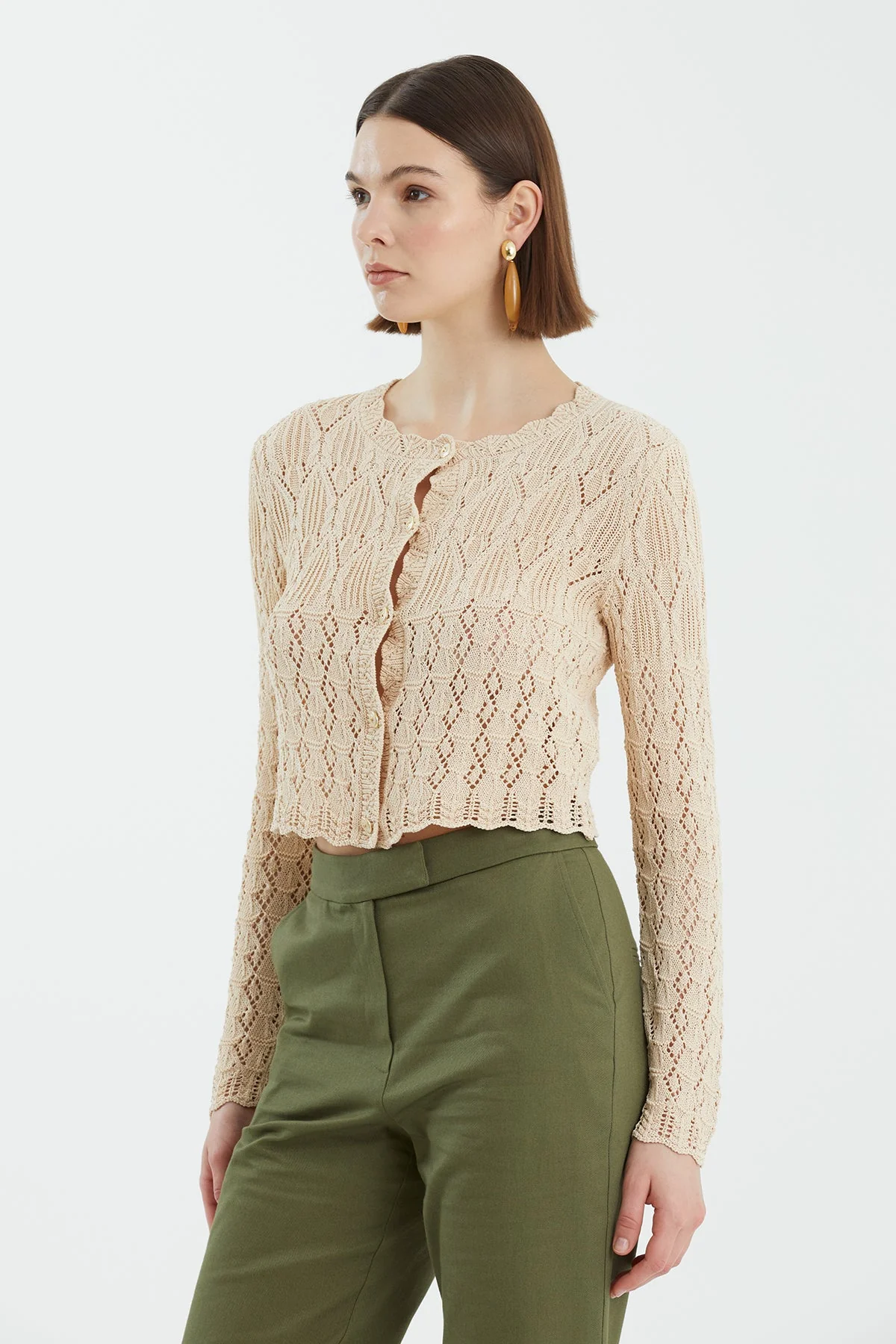 Beige Patterned Buttoned Knit - Image 2