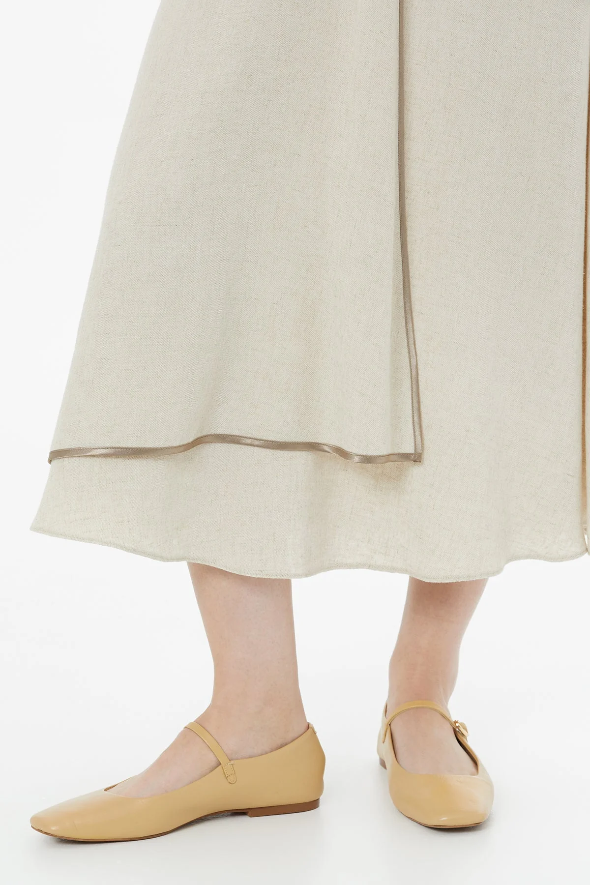 Beige Piped Detail Linen Maxi Dress - Image 4