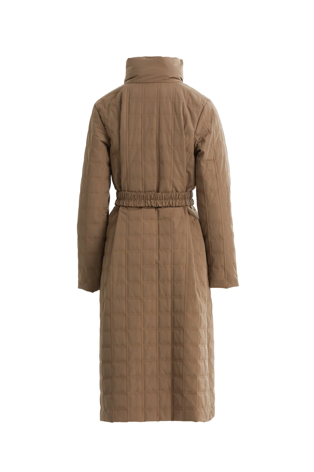 Beige Quilted Belted Buckle Coat - Image 3