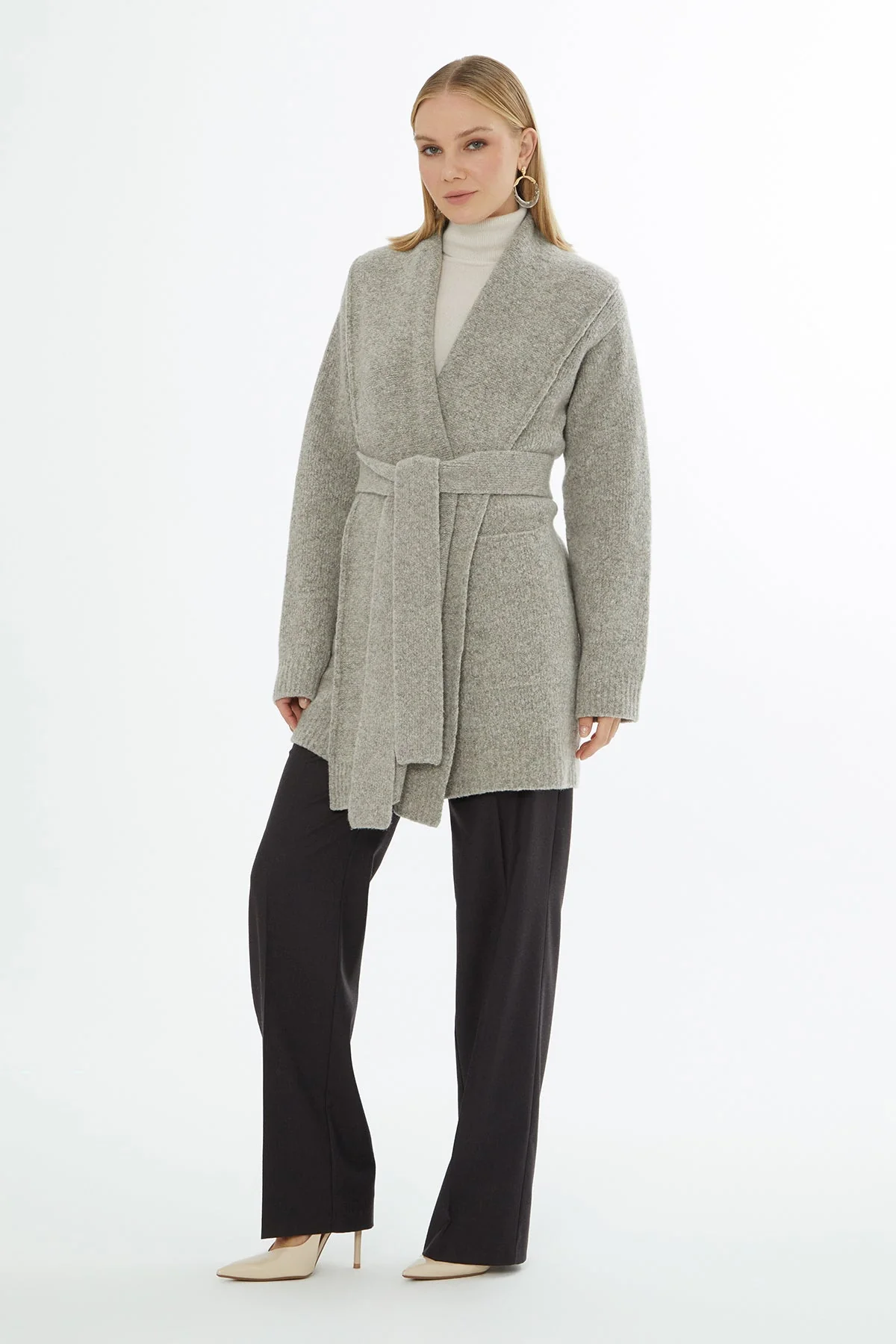 Beige Shawl-Collar Cardigan - Image 3