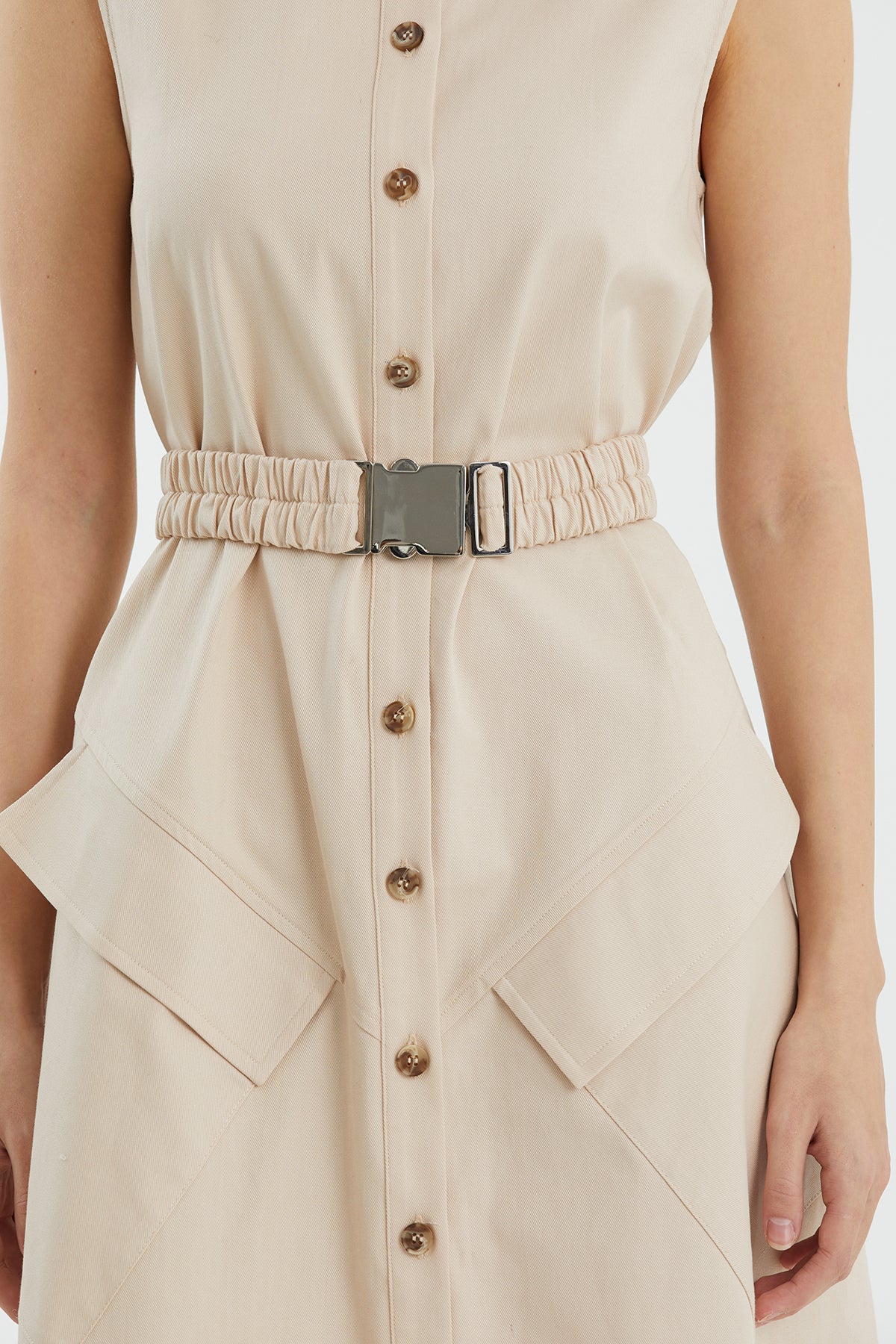 Beige Sleeveless Shirt Dress - Image 3