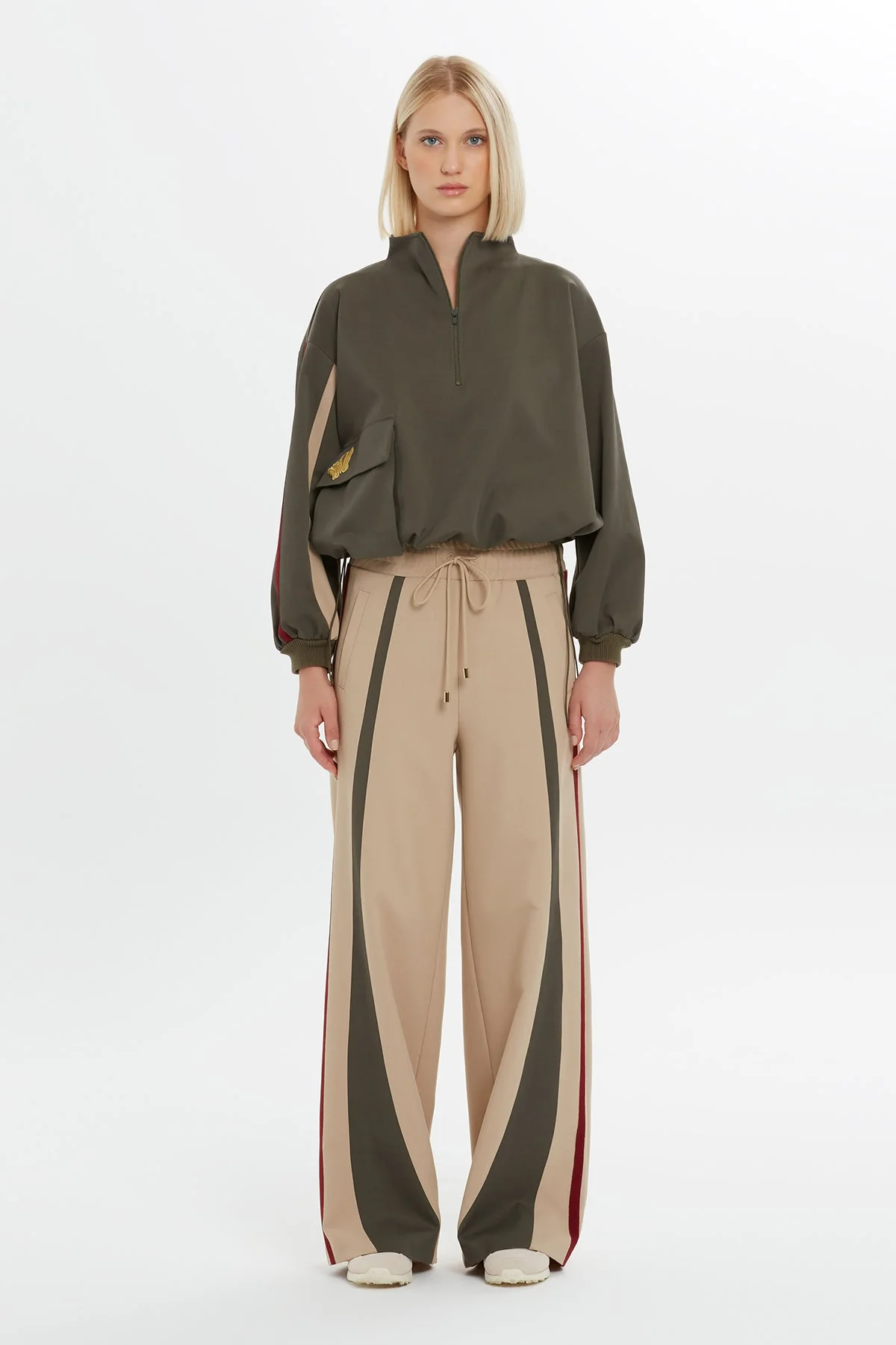 Beige Stripe-Detail Wide-Leg Sweatpants - Image 3
