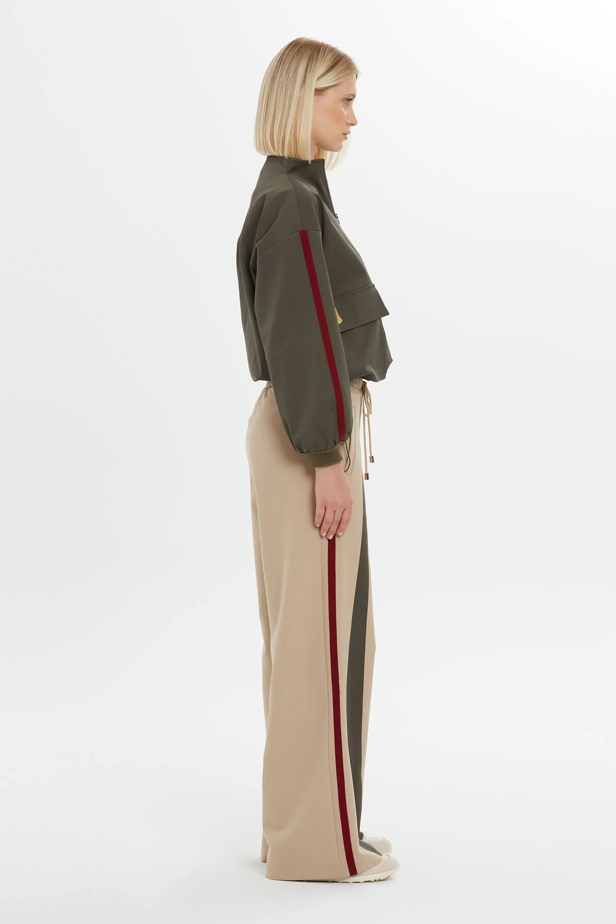 Beige Stripe-Detail Wide-Leg Sweatpants - Image 4