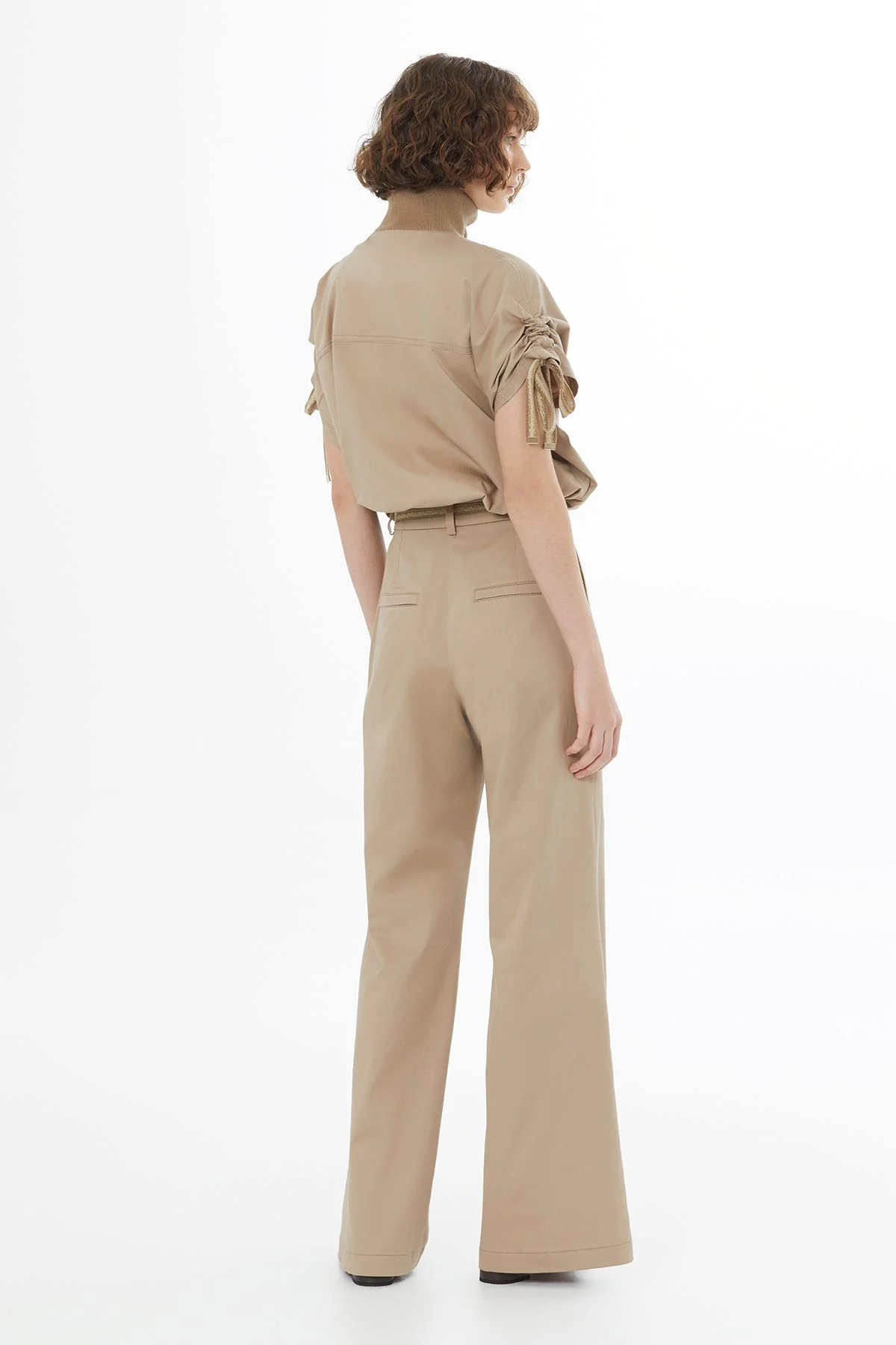 Beige Striped Knit Tie-Waist Pants - Image 4