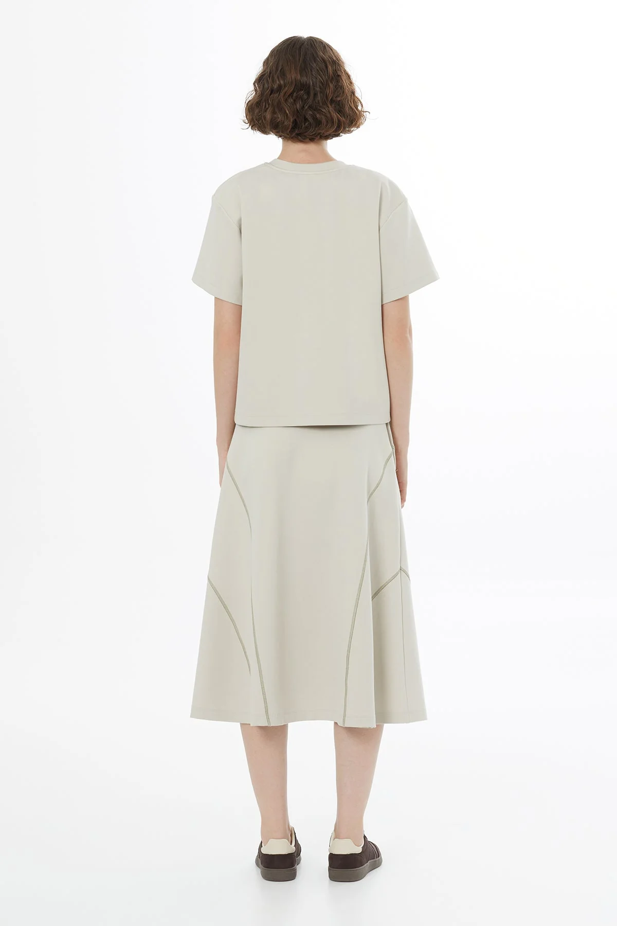 Beige Topstitched Embroidered T-Shirt - Image 4