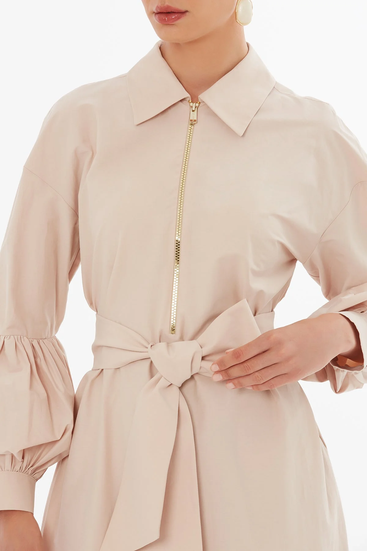Beige Voluminous Sleeve Woven Dress - Image 2