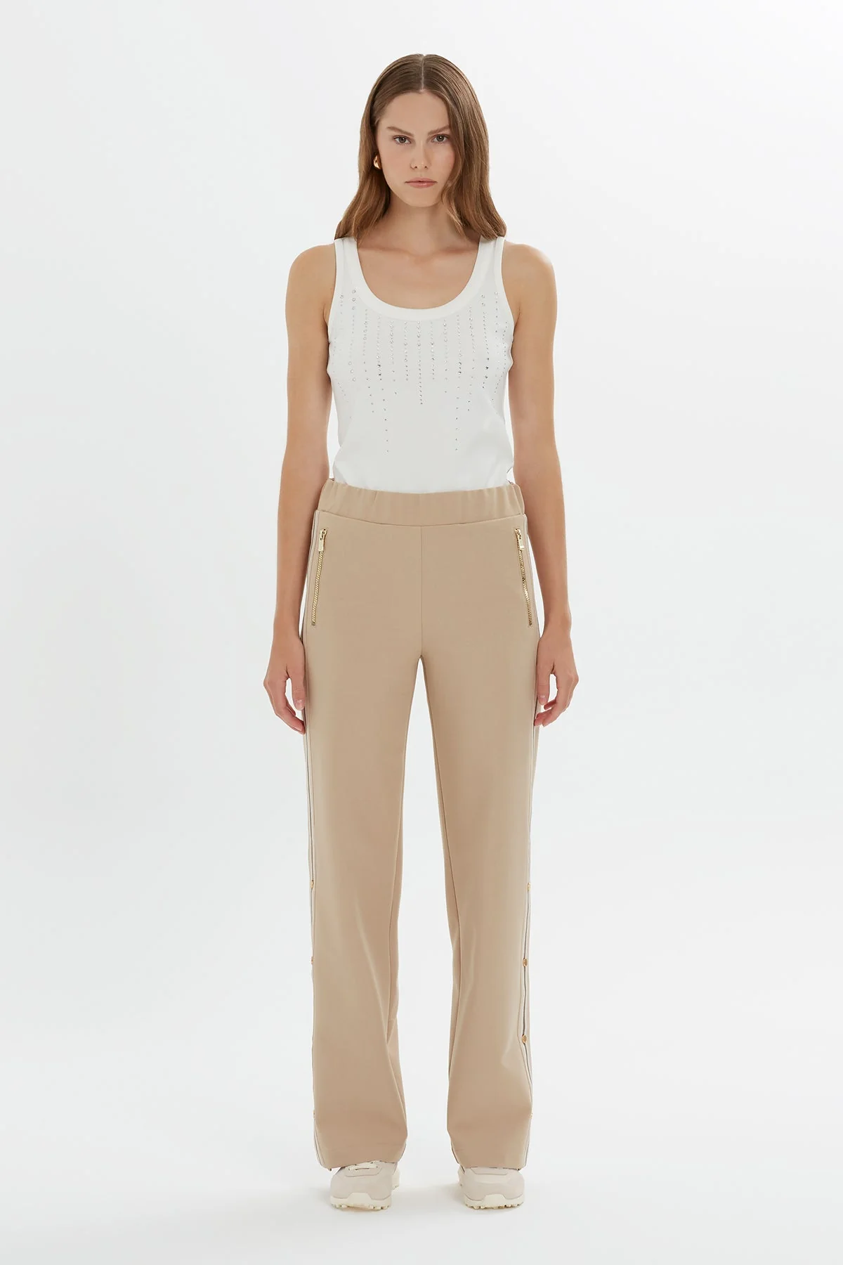 Beige Wide-Leg Sweatpants