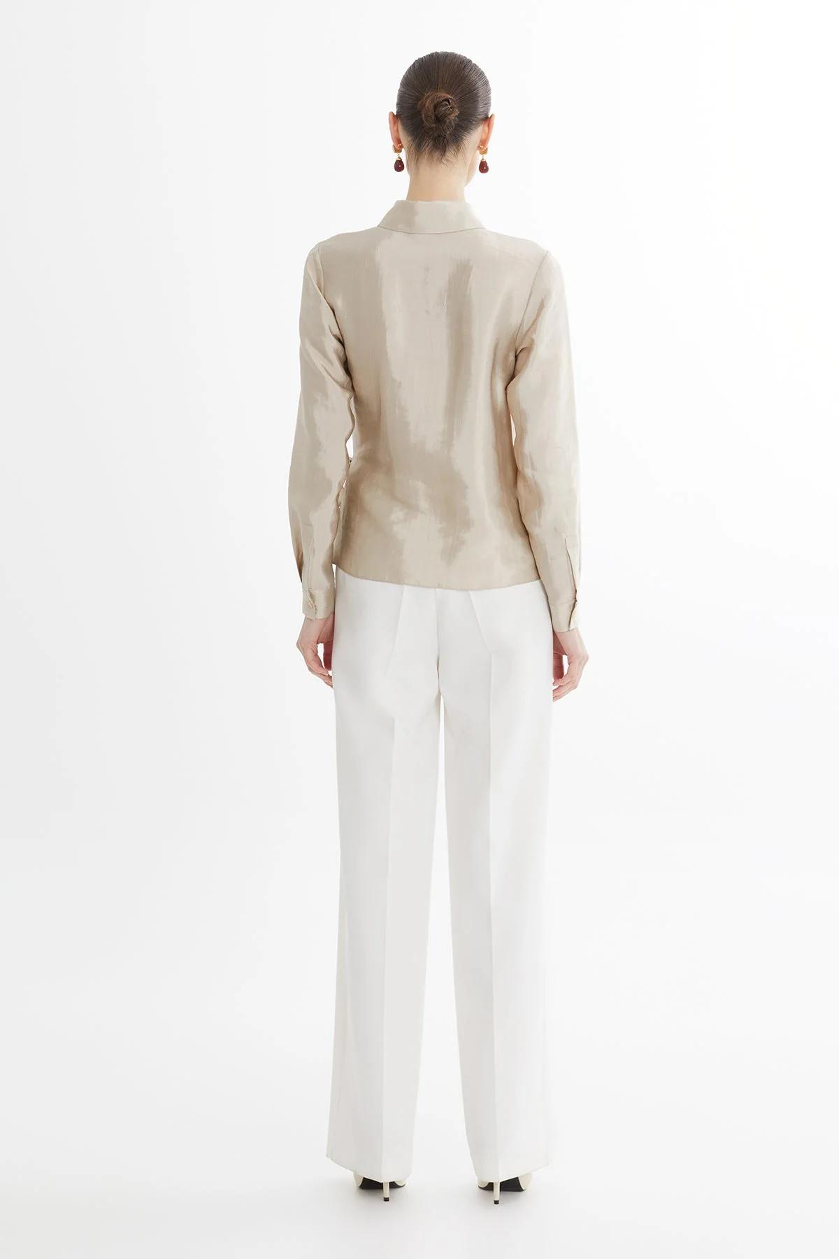 Beige Wrap Tie Shirt - Image 5