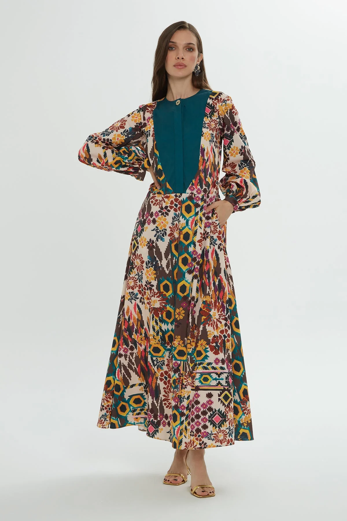 Printed Maxi Dress with Belt Detail