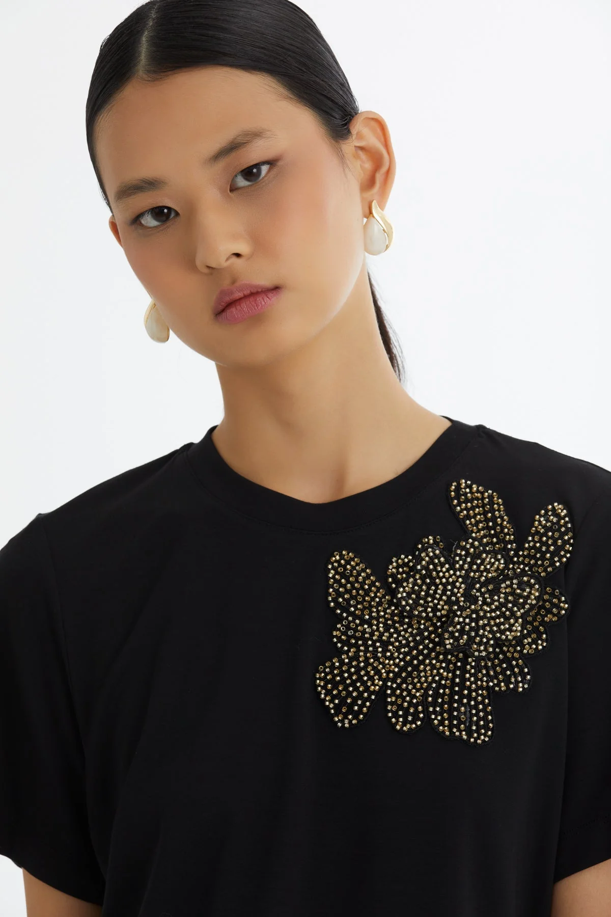 Black Appliqué Detail T-Shirt - Image 3