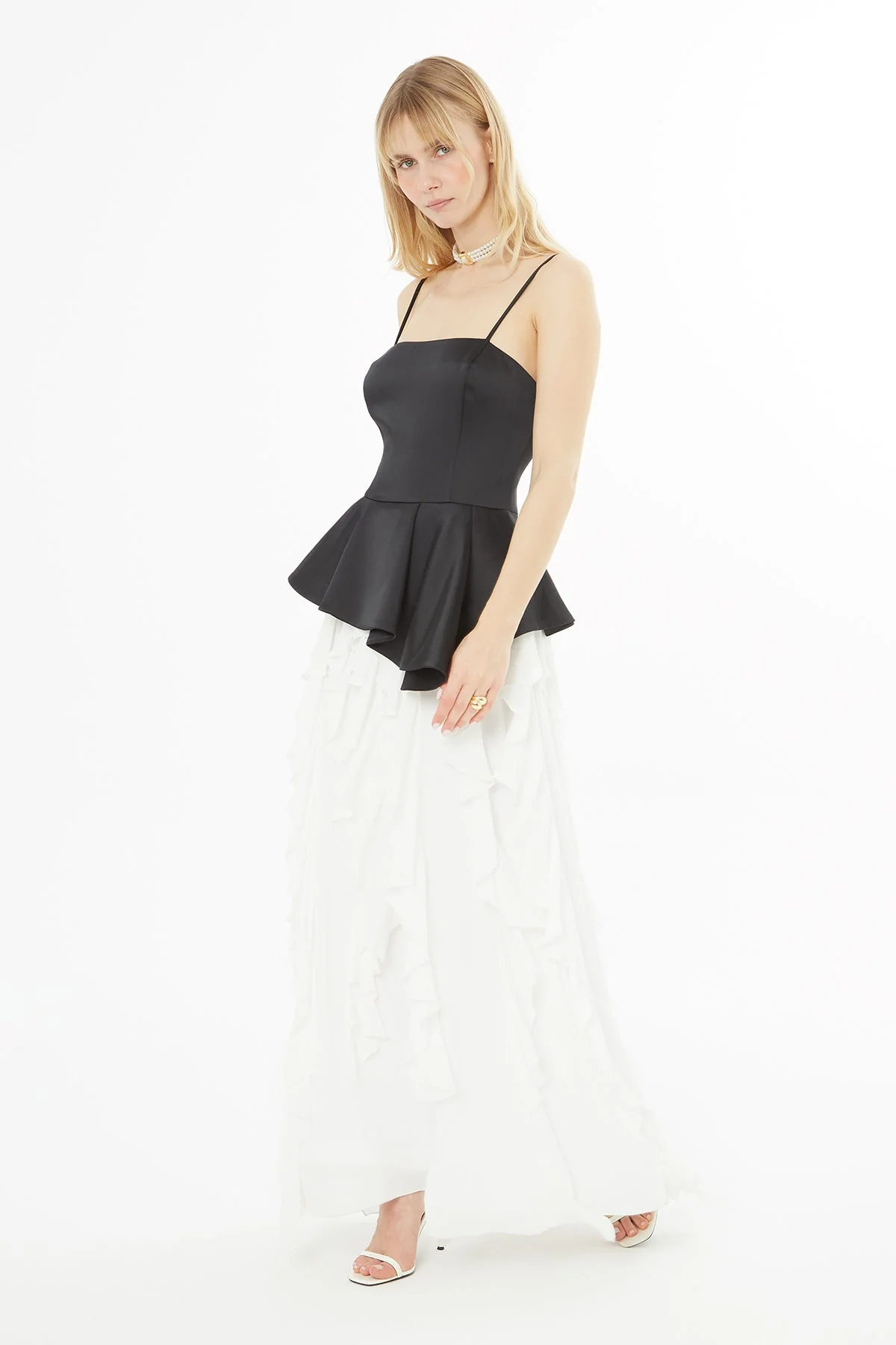 Black Asymmetrical Cut Strappy Long Dress - Image 3