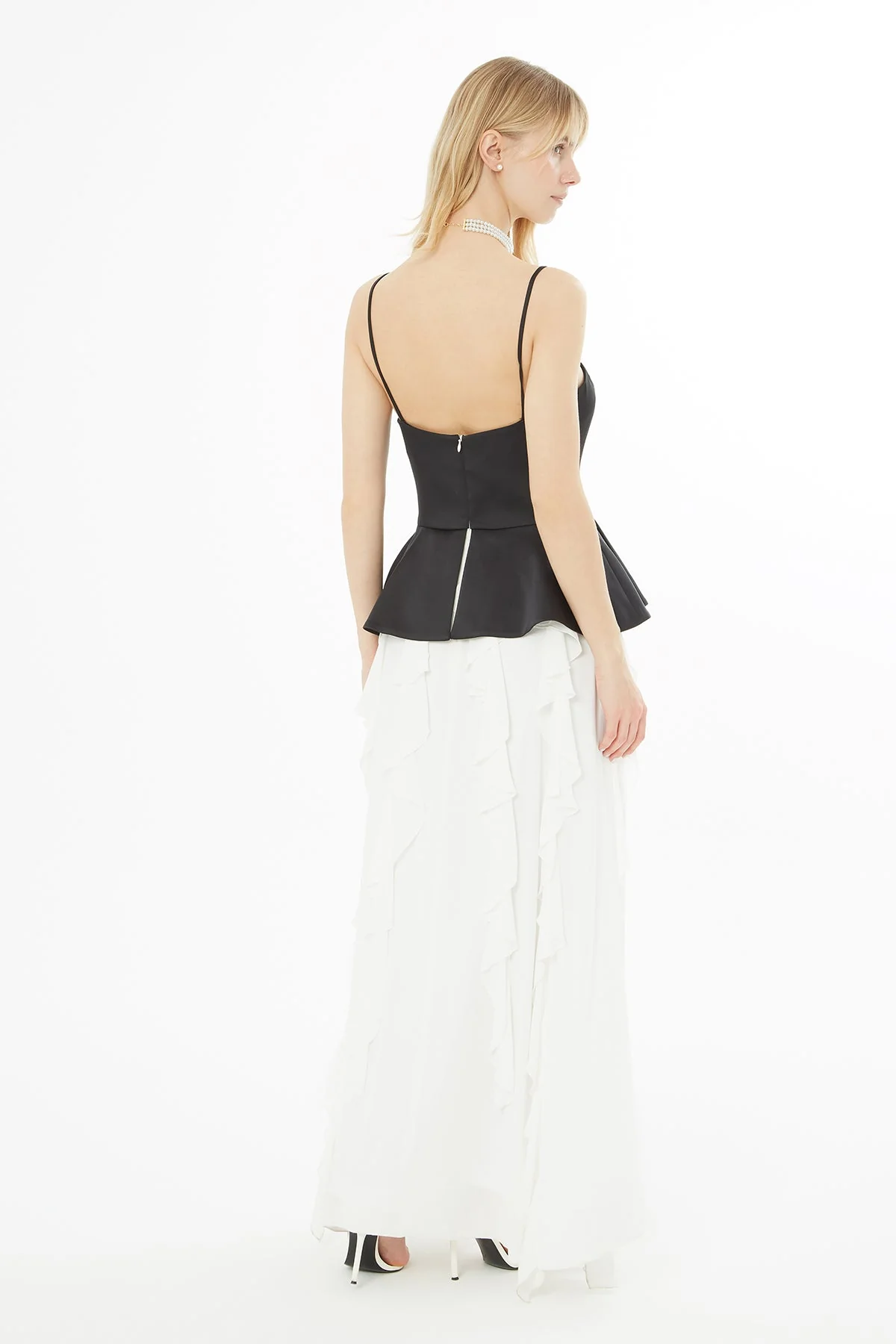 Black Asymmetrical Cut Strappy Long Dress - Image 4