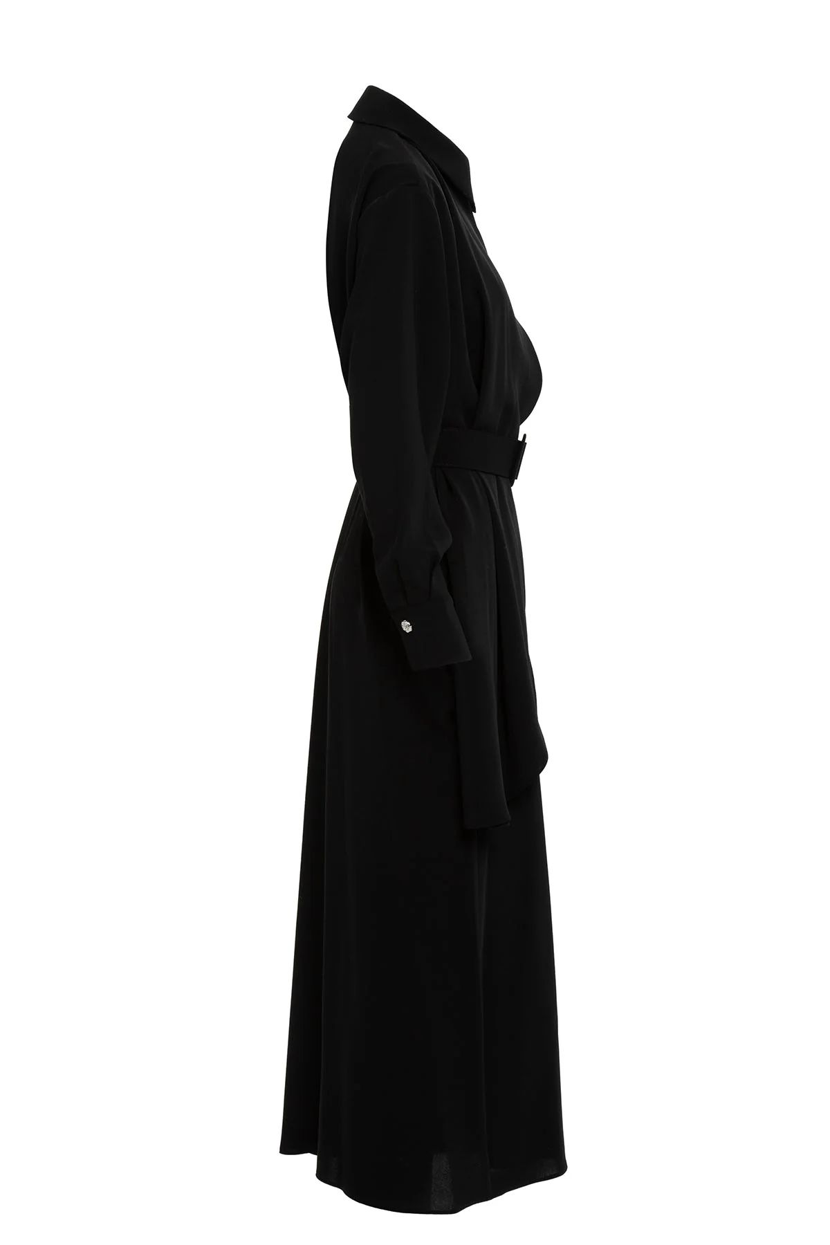 Black Asymmetrical Dress with Belt Detail - Image 2