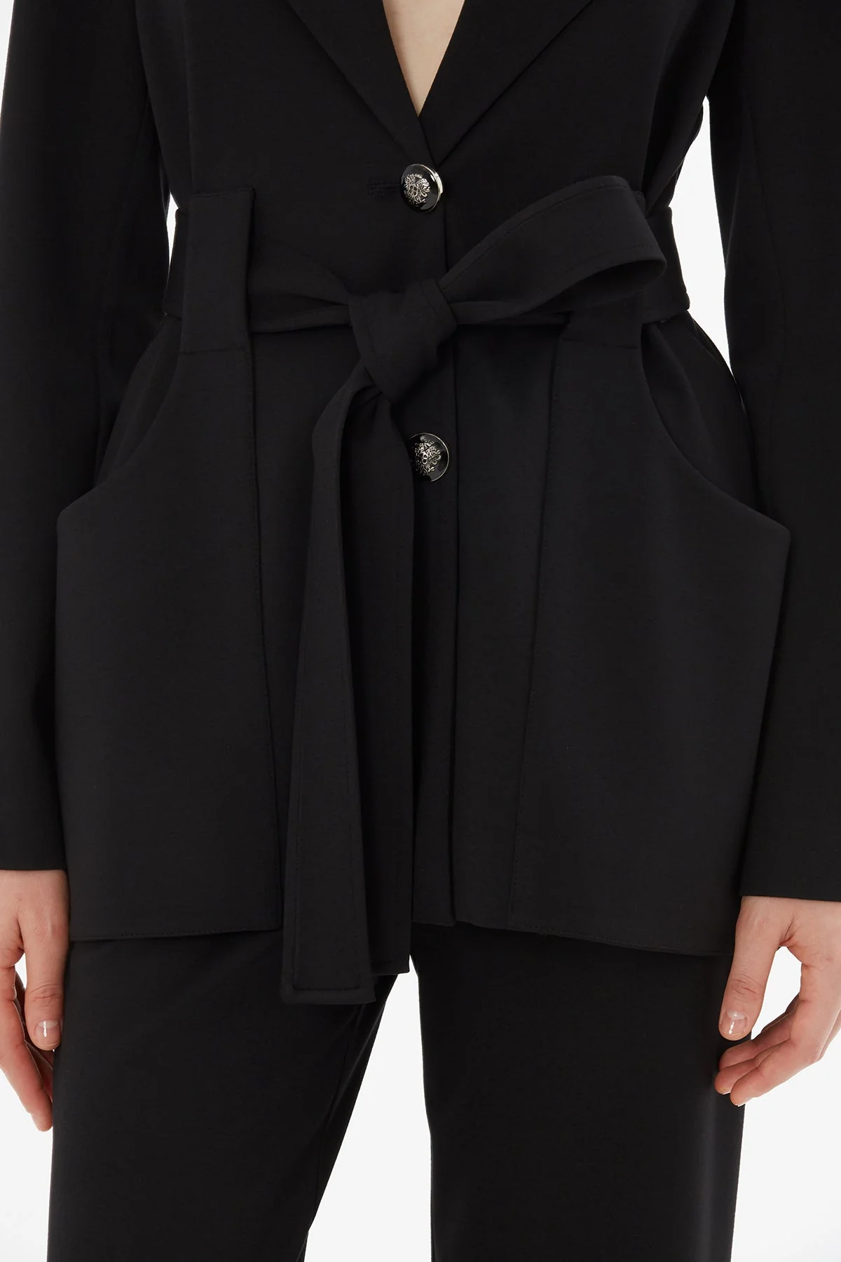 Black Belted Jacket and Trousers Suit - Image 3