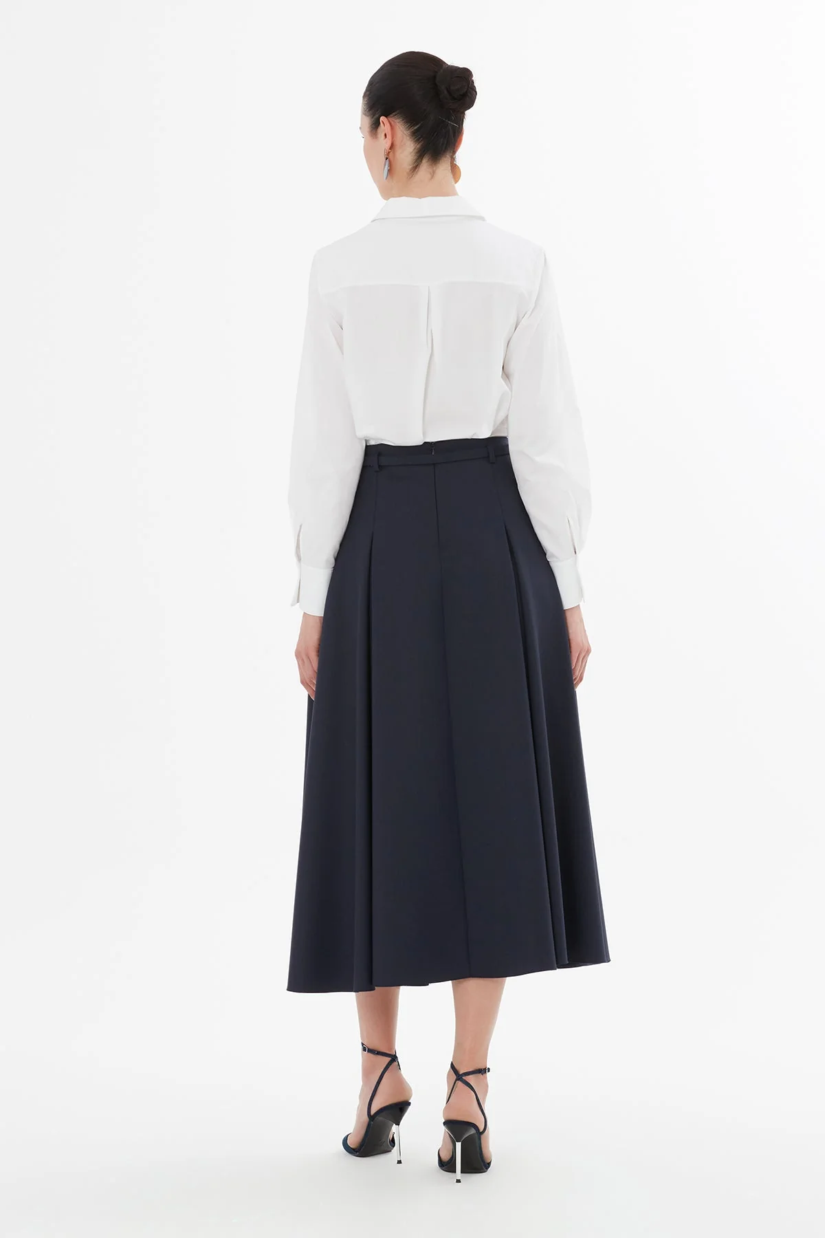 Black Belted Pleated Midi Skirt - Image 5