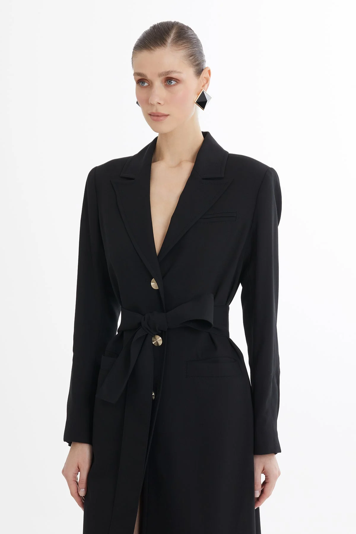 Black Belted Wool-Linen Jacket - Image 2