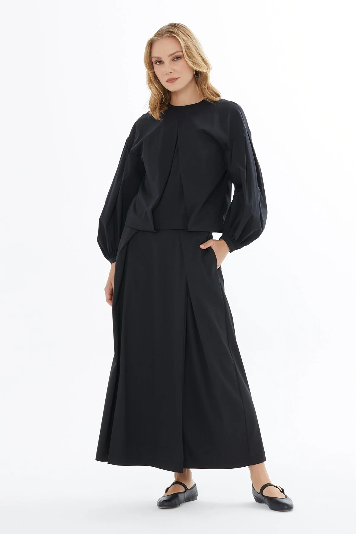 Black Blouse with Balloon Sleeves - Image 3