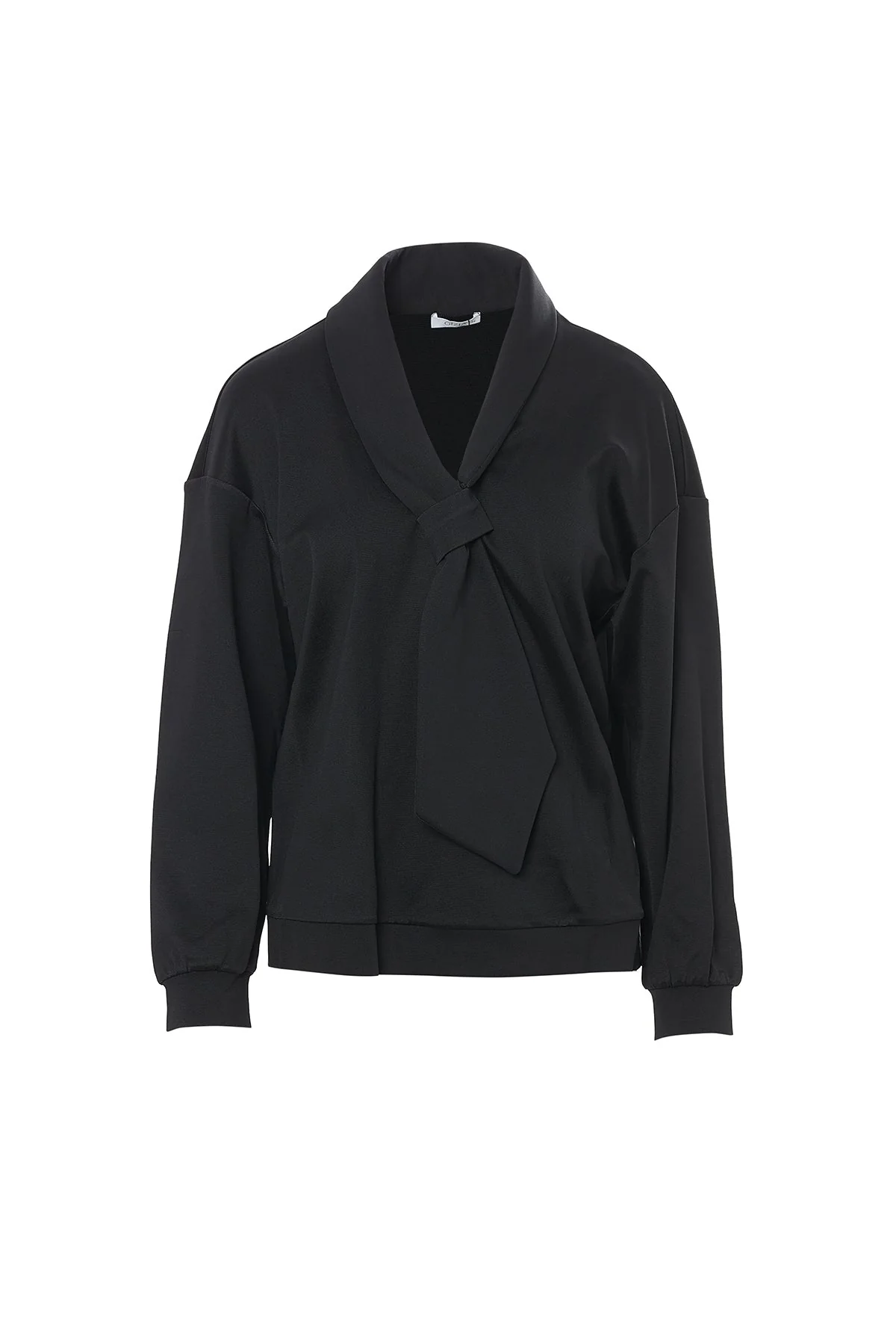 Black Blouse with Front Tie Detail