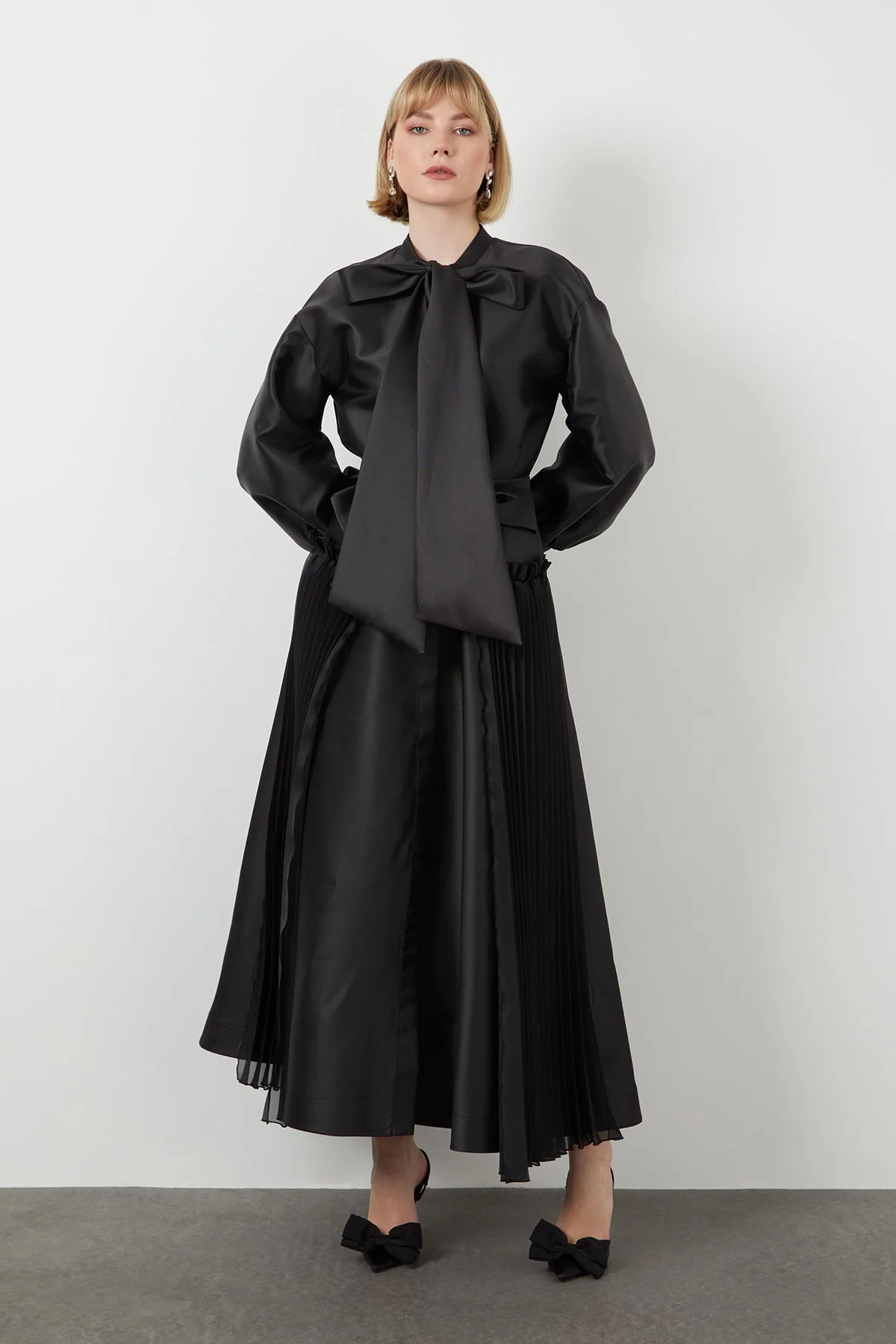 Black Bow-Detail Midi Dress