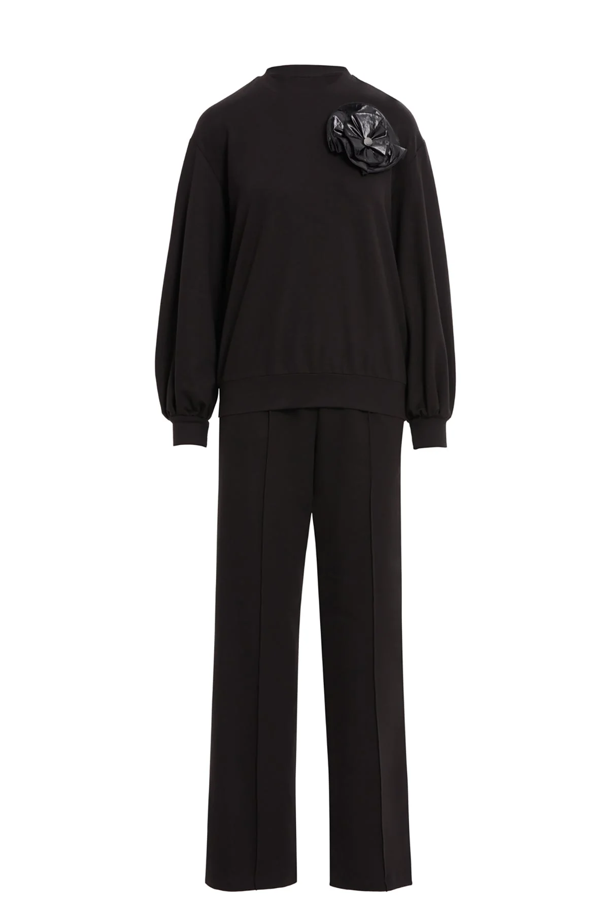 Black Brooch-Detail Tracksuit