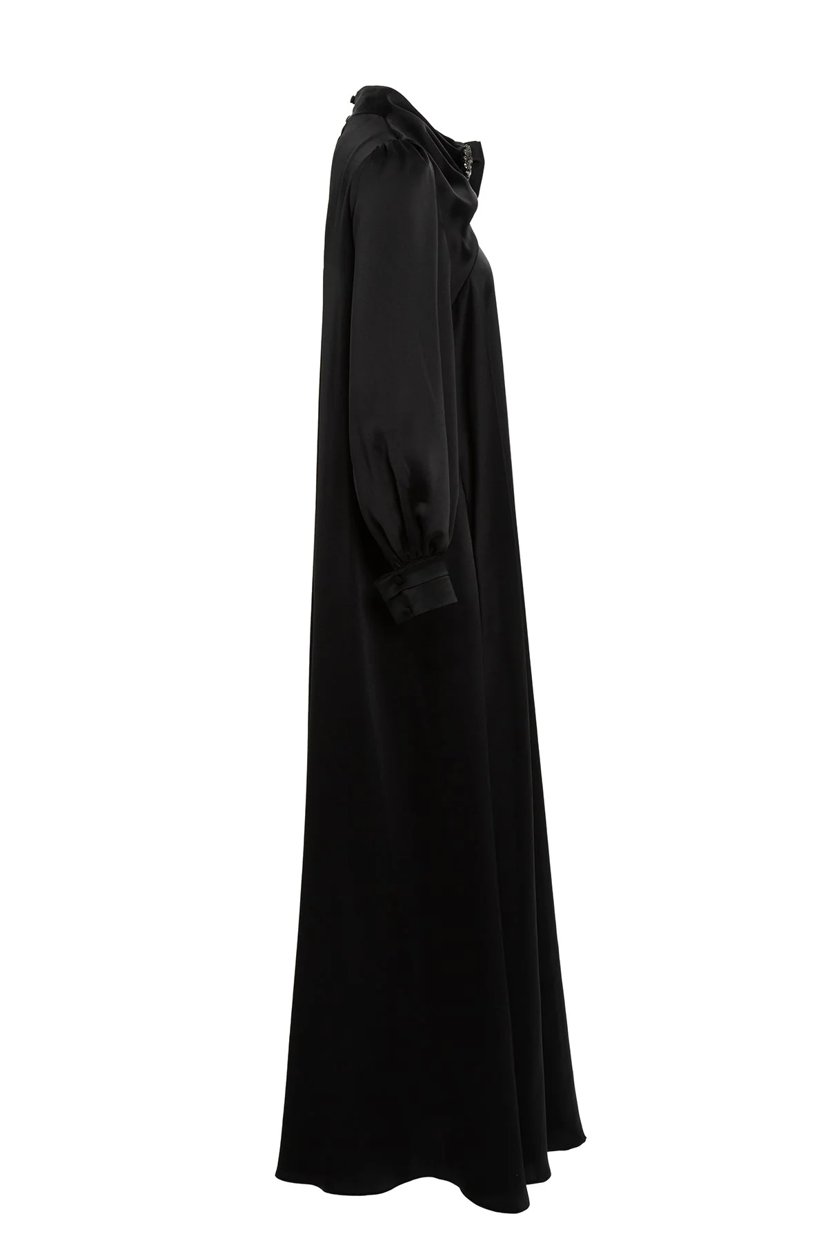 Black Embroidered-Collar Bow-Detail Maxi Dress - Image 2