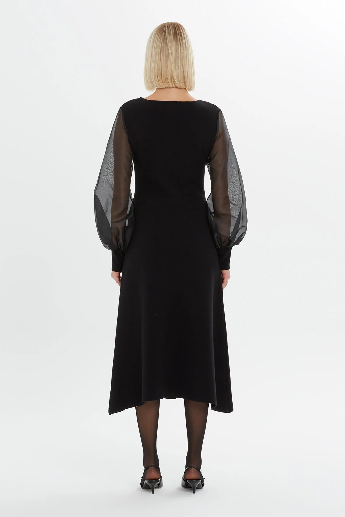 Black Embroidered-Collar Slit Midi Dress - Image 3