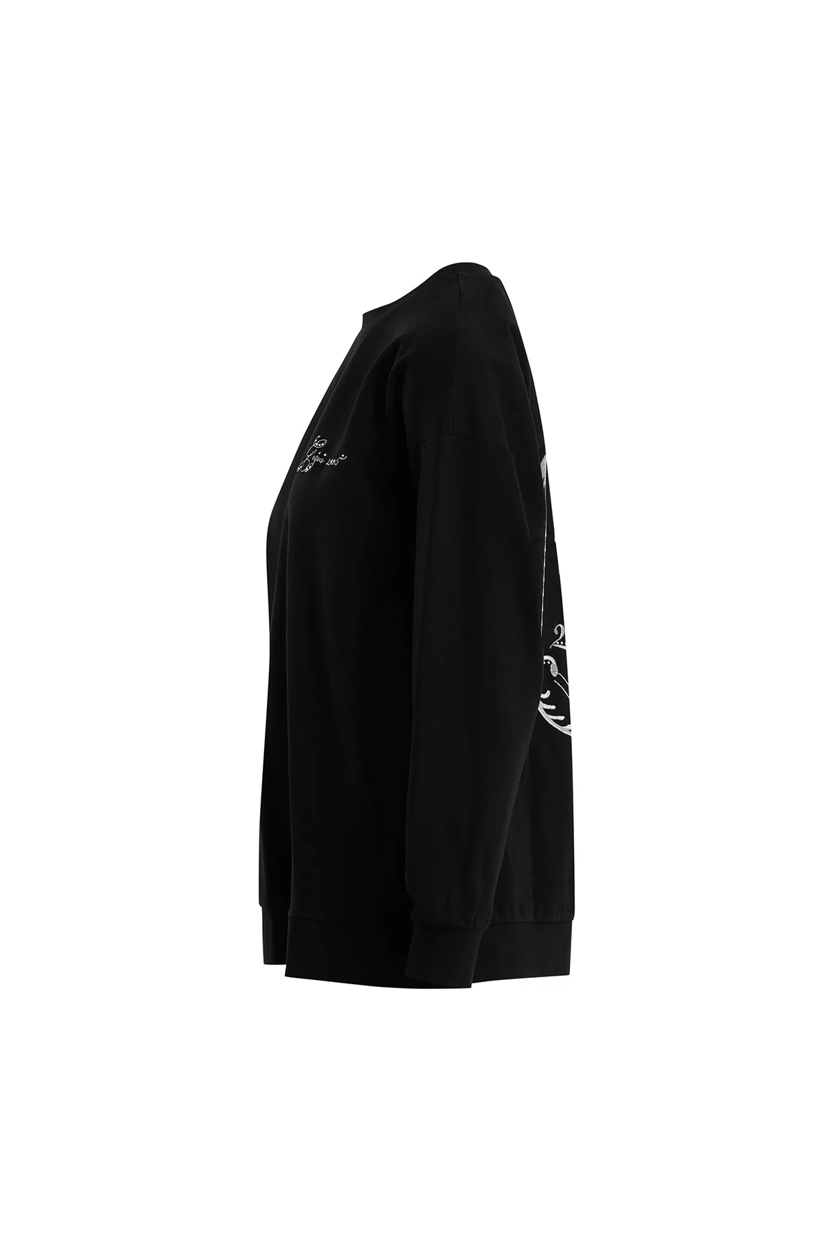 Black Embroidered Crystal Appliqué Sweatshirt - Image 2