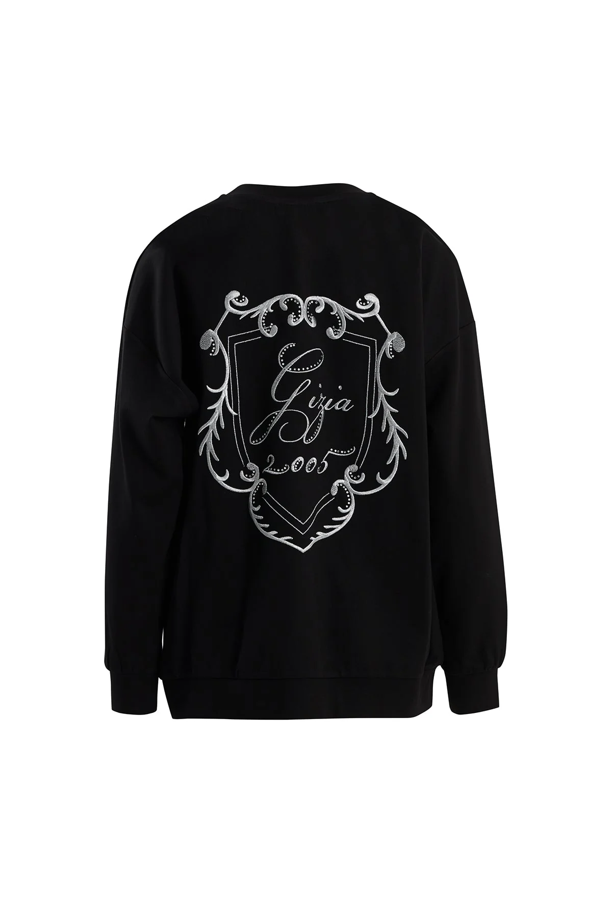 Black Embroidered Crystal Appliqué Sweatshirt - Image 3