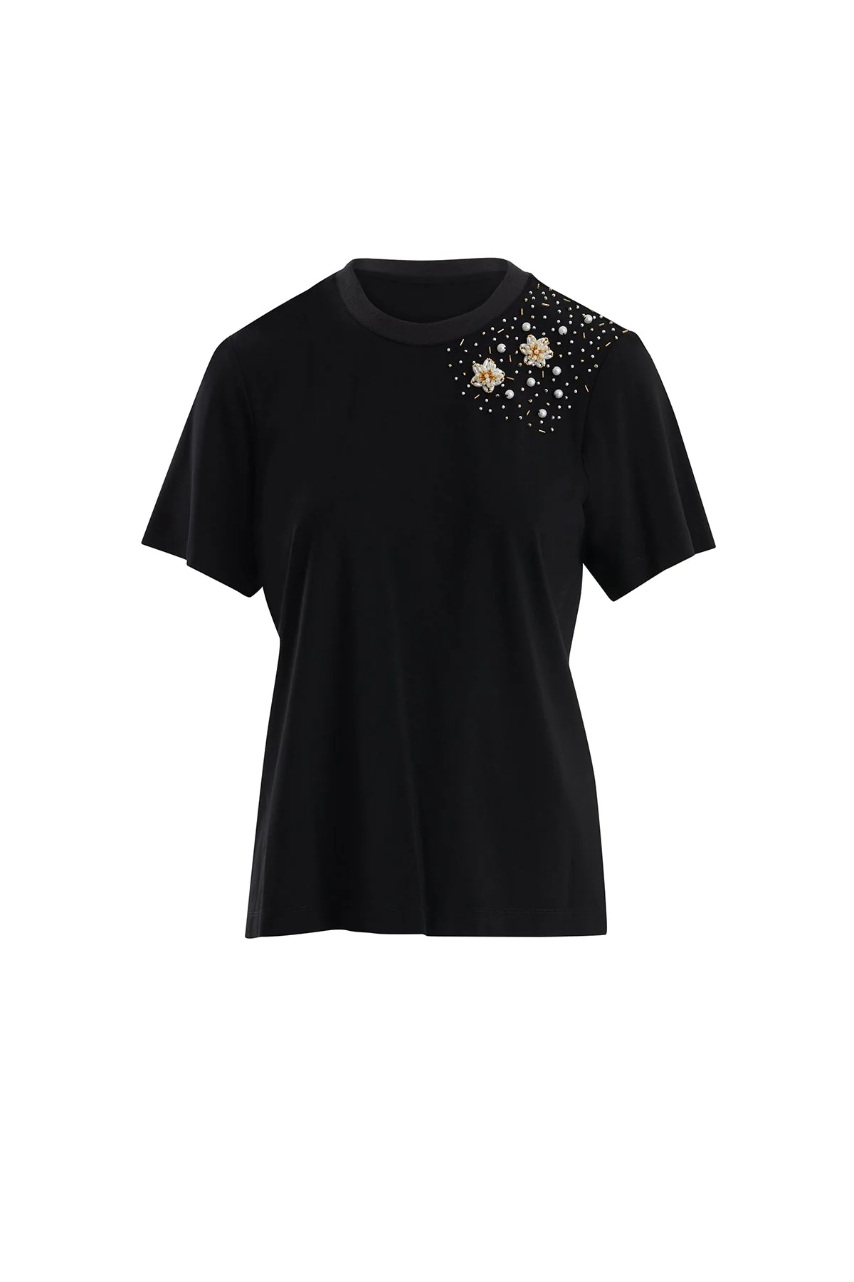 Black Embroidered Detail T-Shirt