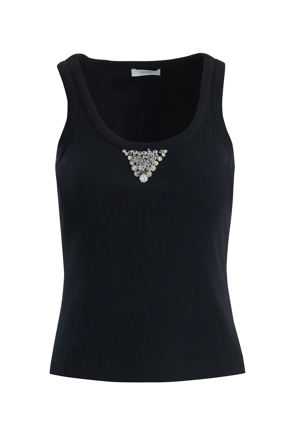 Black Embroidered Detail Tank Top