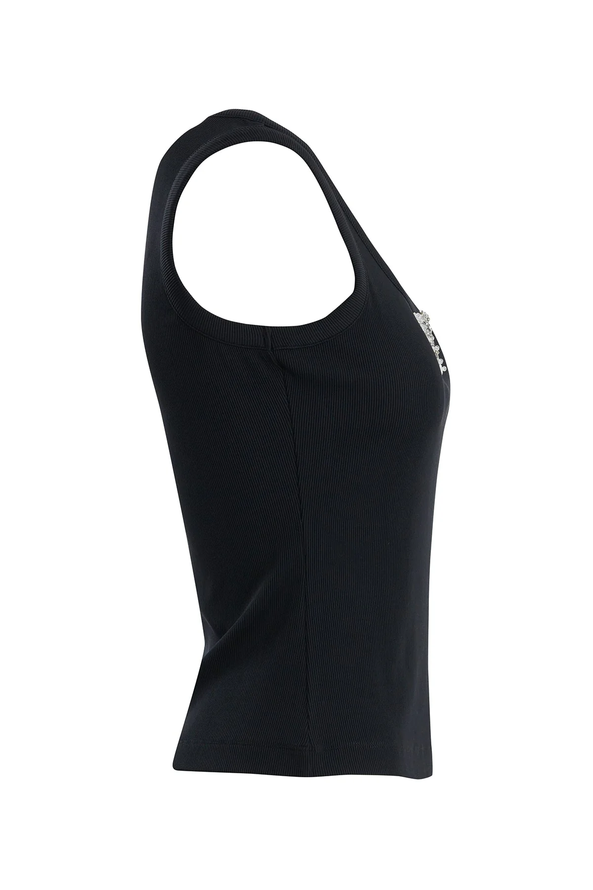 Black Embroidered Detail Tank Top - Image 2